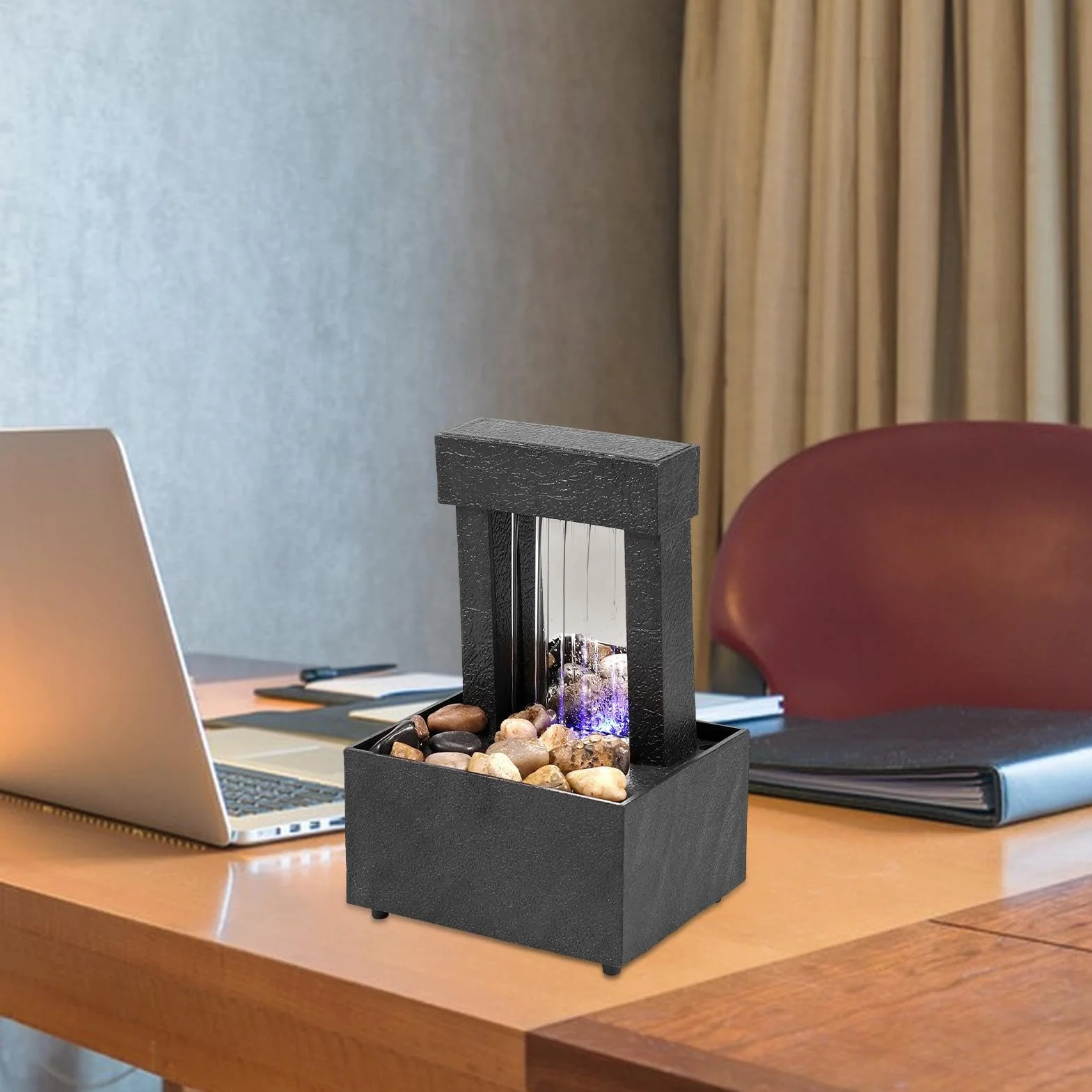Fuente de cascada con juegos de agua relajantes - Fuente de mesa, fuente de cascada de mesa | Fuente de escritorio para meditación zen con luz LED, decoración para espacios interiores de h