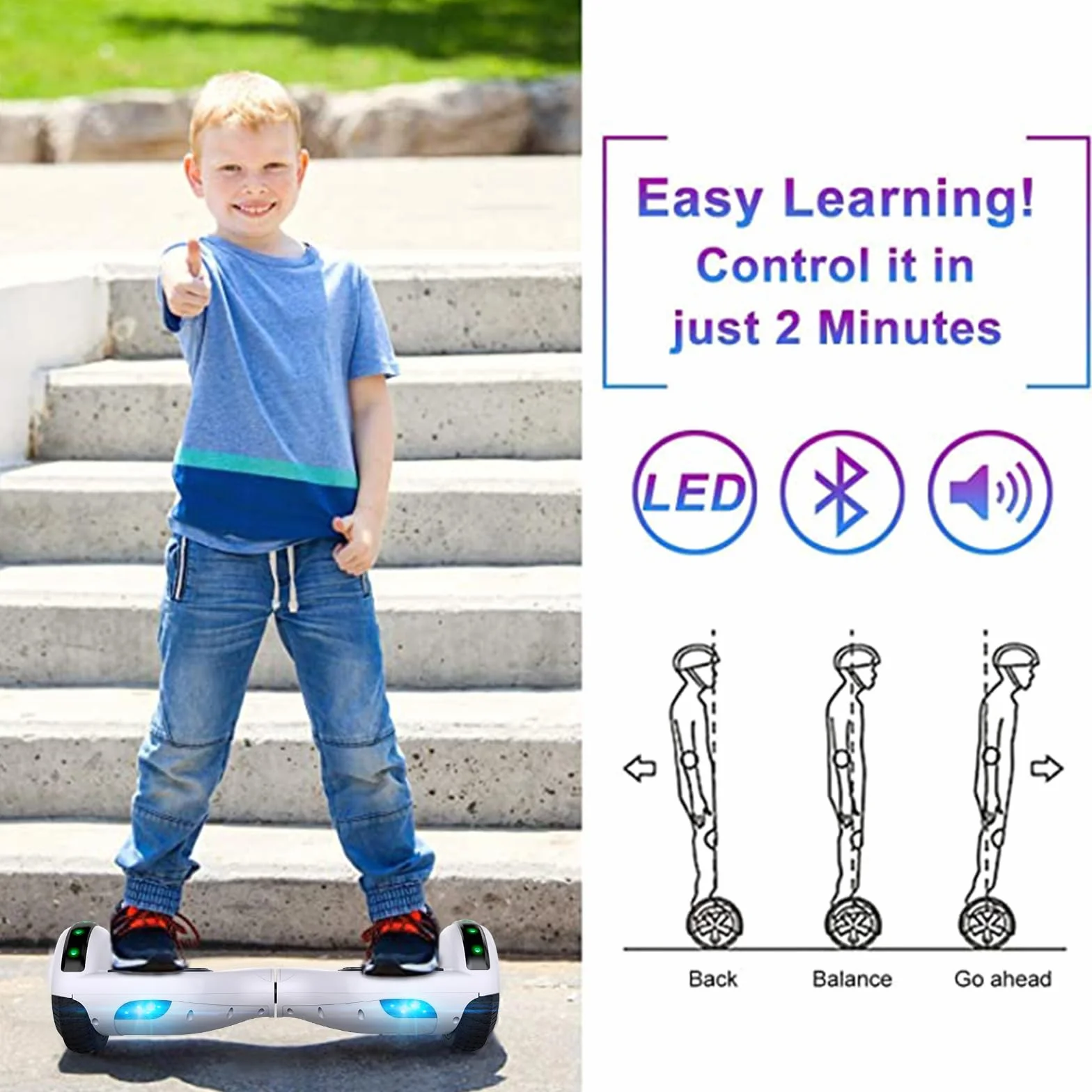 Hoverboard dla dzieci z Bluetooth, podwójny silnik LED