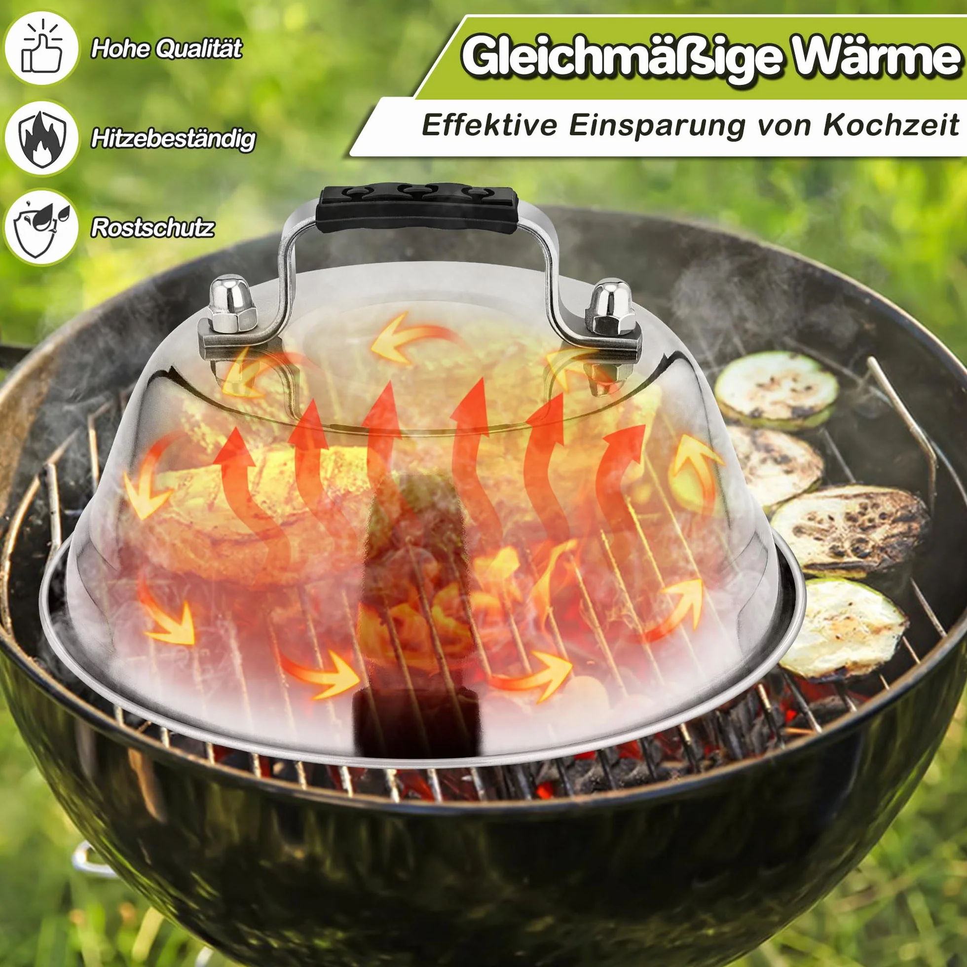 HaWare Campana para hamburguesas, 4 unidades, acero inoxidable, con mango de goma, para barbacoa, carne, queso, teppanyaki, exterior e interior, apto para lavavajillas, 16,8 x 6 cm
