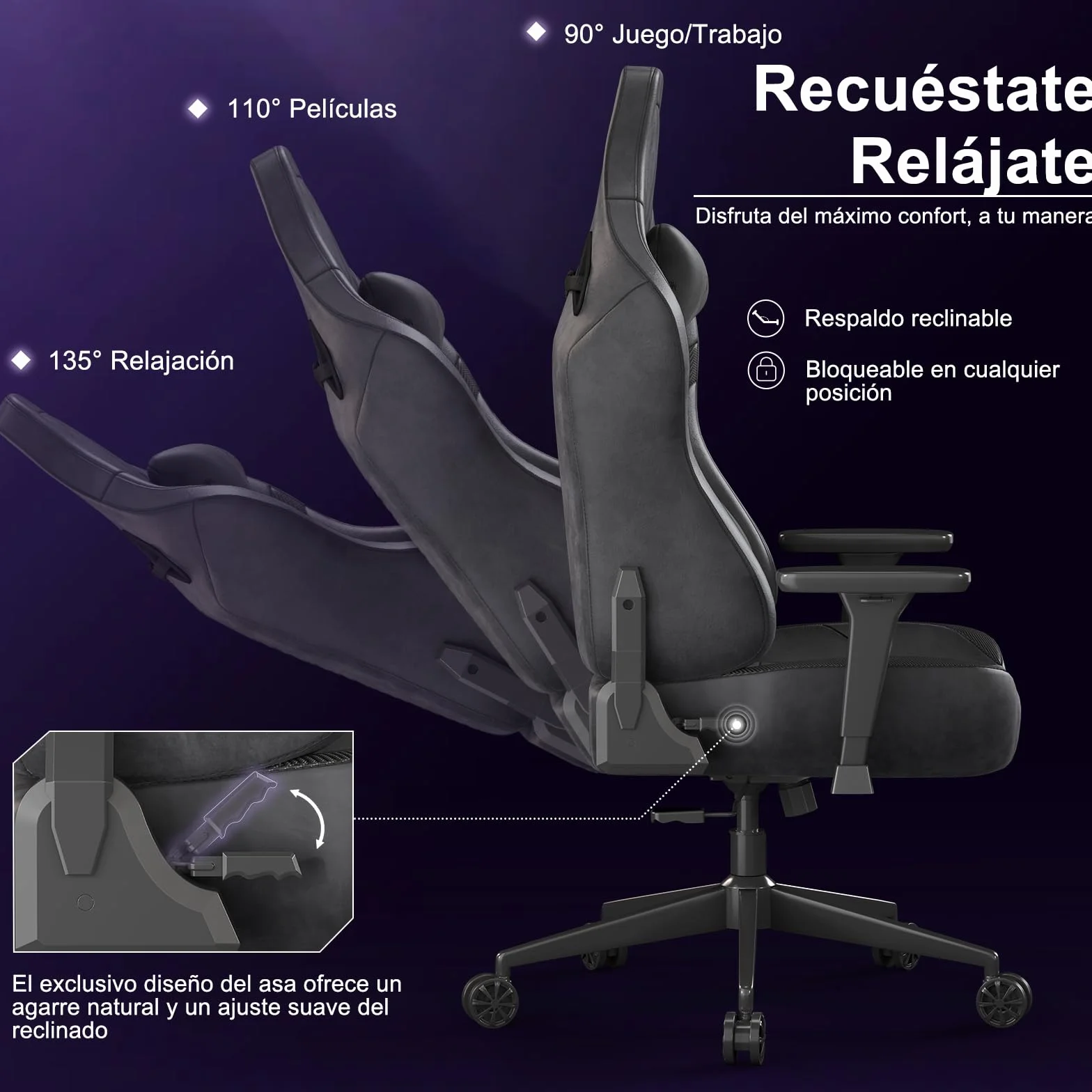 Devoko Silla Gaming Ergonómica para Adultos, con Reposabrazos 3D, Espuma de Alta Densidad, Soporte Lumbar Ajustable, Base Metálica Robusta, Ideal para Juego y Oficina, Negro