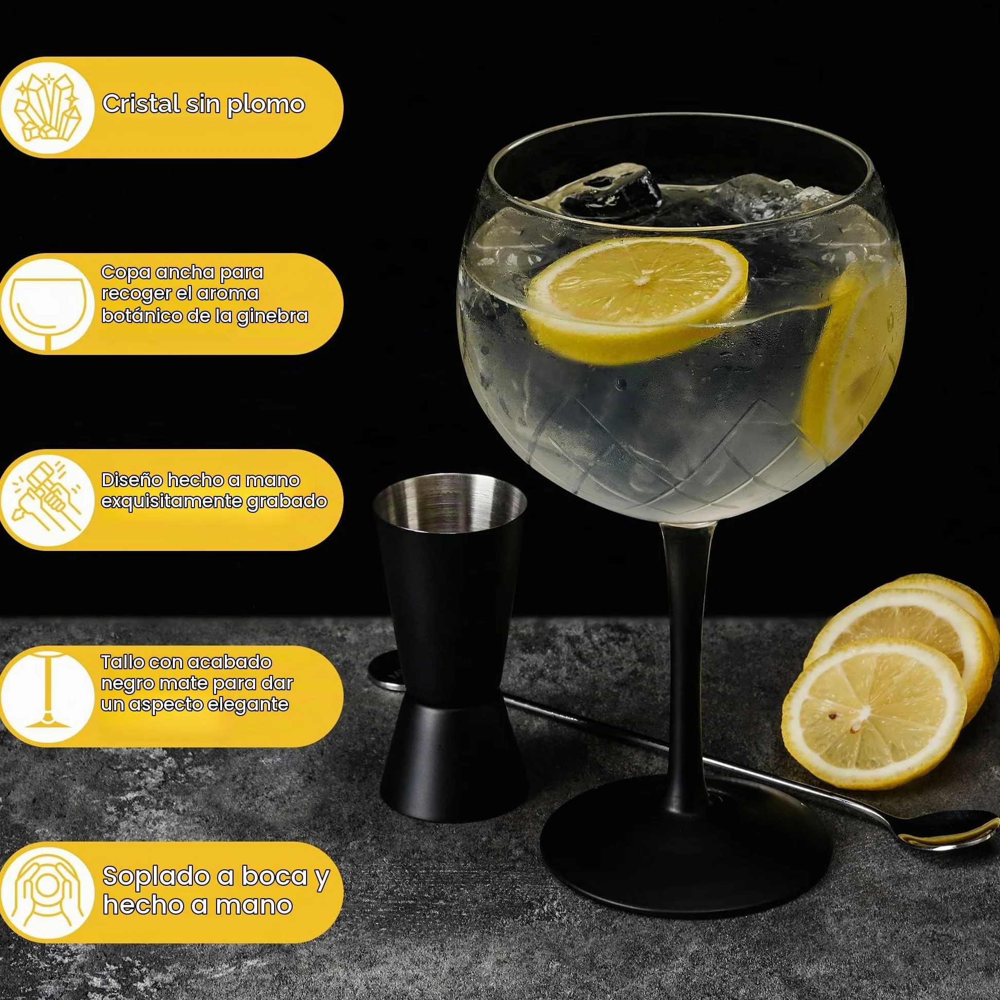 MIAMIO - set de 2 copas de ginebra 650 ml Crystaluna para cocina | Copas de ginebra para gin tonic y cócteles, 650 ml, Crystaluna. Diseño moderno y práctico para la cocina y el día a día.