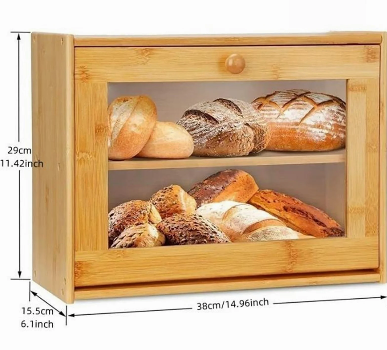 Caja De Pan Panera Para Pan Caja De Pan De Bambú, Soporte De Almacenamiento De Pan Doble, Contenedor De Pan De Gran Capacidad, Organizador De Cocina, Caja De Pan De 2 Capas Caja Contenedor De Pan