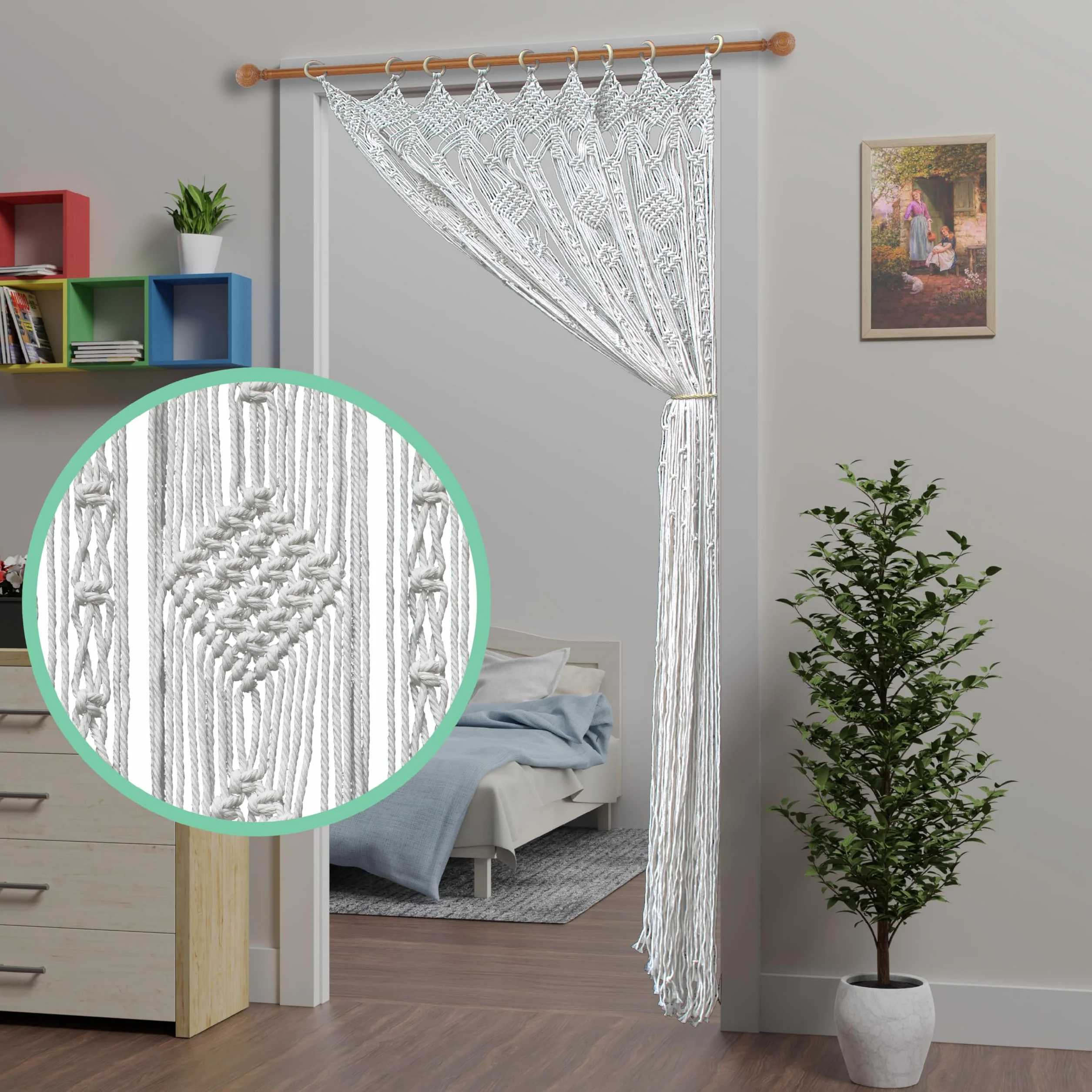 Cortina de macramé bohemia para puerta, hecha a mano, cortina mosquitera para ventana, puertas, cortinas, borlas, puertas, persianas, panel divisor de habitaciones, 35 x 90 x 200 cm