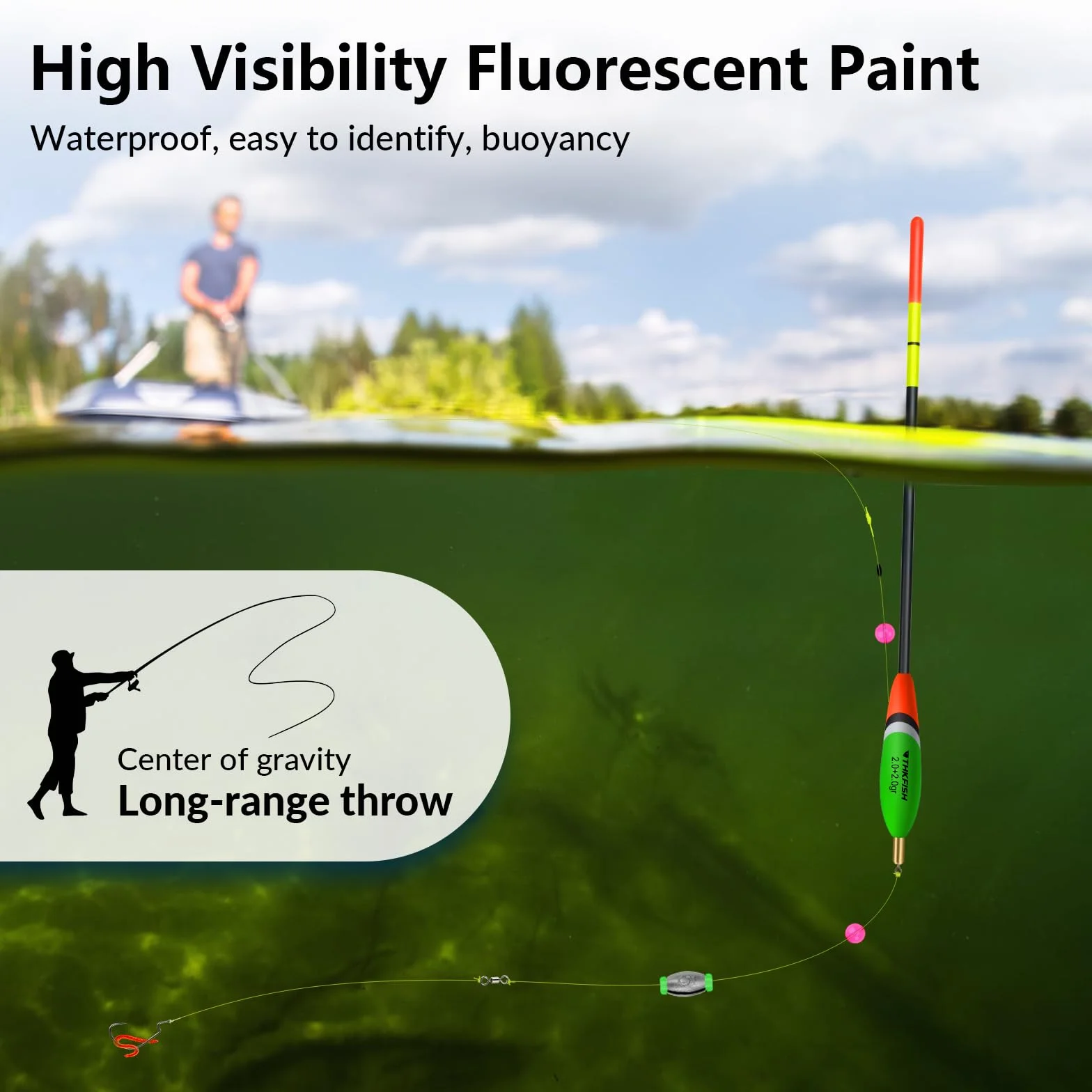THKFISH Juego de 5 flotadores de Pesca de Madera Colores Vivos 2,5+3g 2,5+2,5g 2,0g 2,0+2,0g