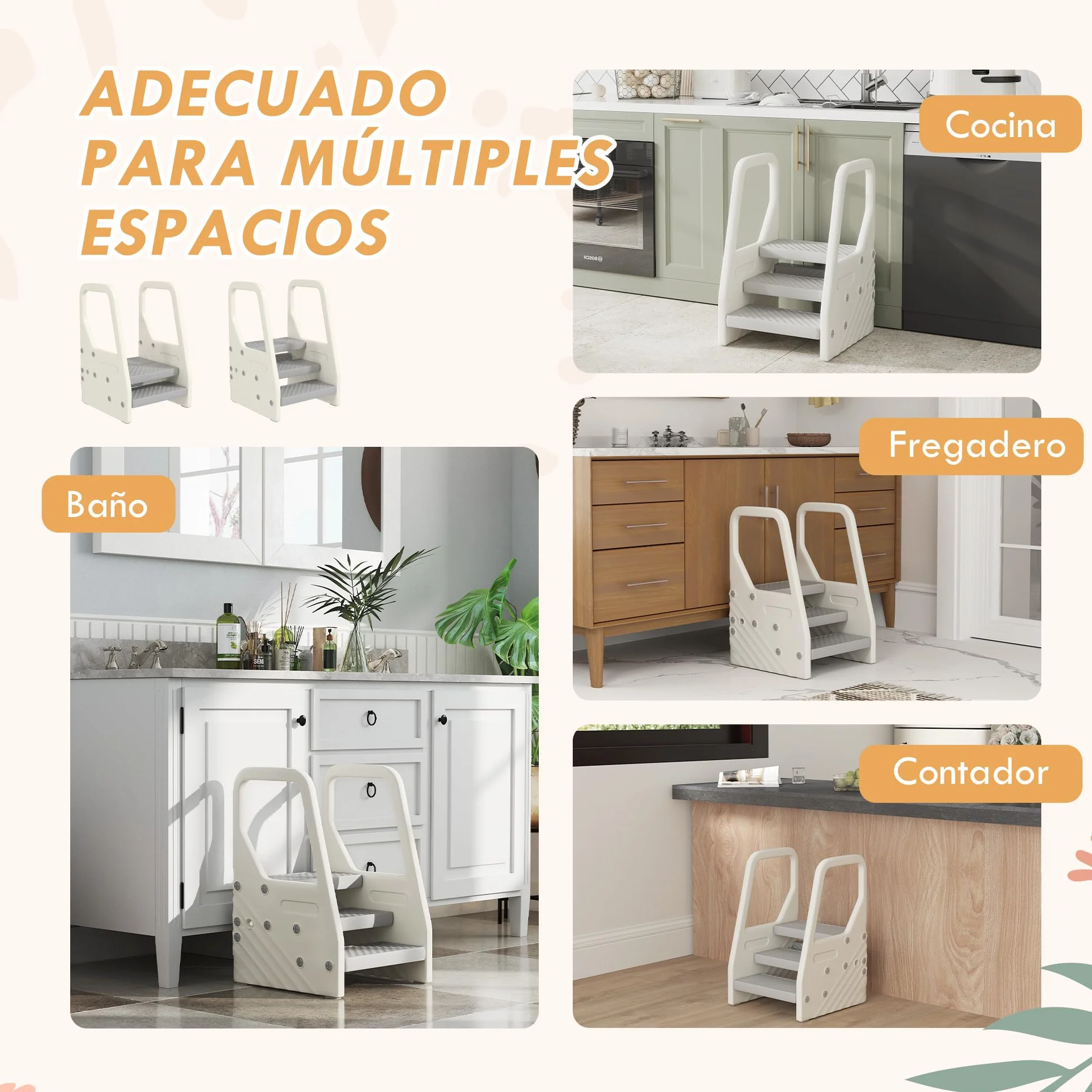 AIYAPLAY Taburete Ajustable para Niños 2-3 Peldaños, Torre de Aprendizaje, Escalera Antideslizante, Gris