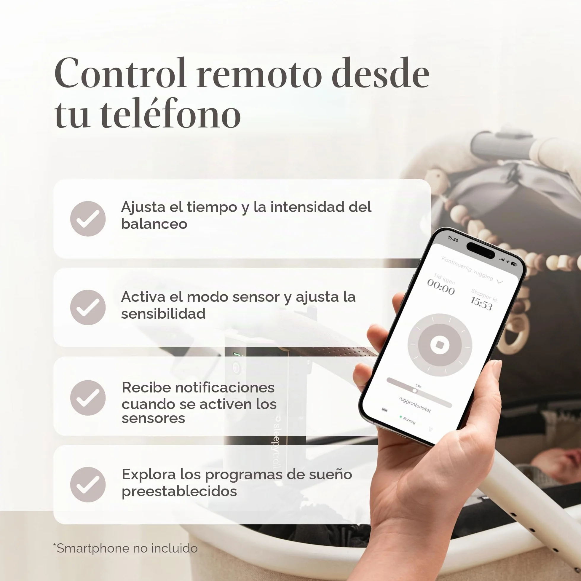 Sleepytroll Baby Rocker Gen2 Mecedora Recargable Sensores Movimiento Sonido Control App Balanceo 3h Batería 12h CE FCC