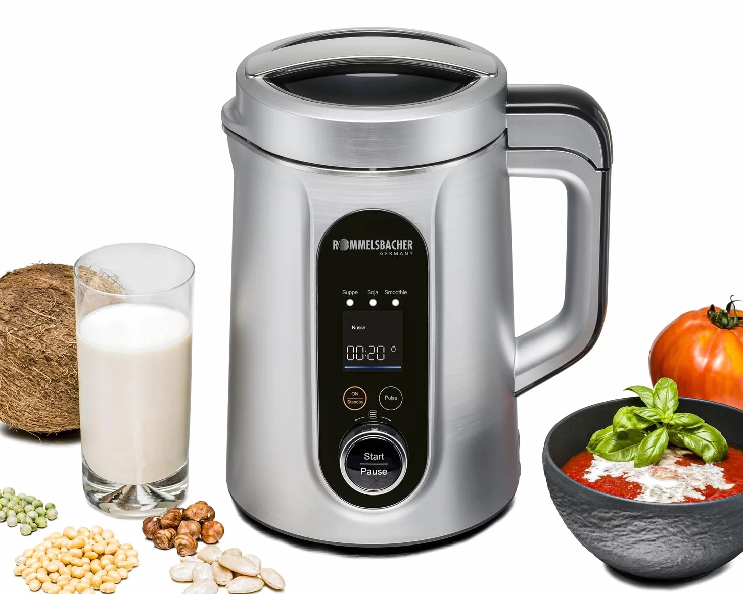 ROMMELSBACHER Veggie SVD 1400 - Preparador para bebidas y sopas, 9 programas, programa de limpieza, recipiente interior de acero inoxidable, capacidad de 1,3 l, campana para puré, cuchillo de filo