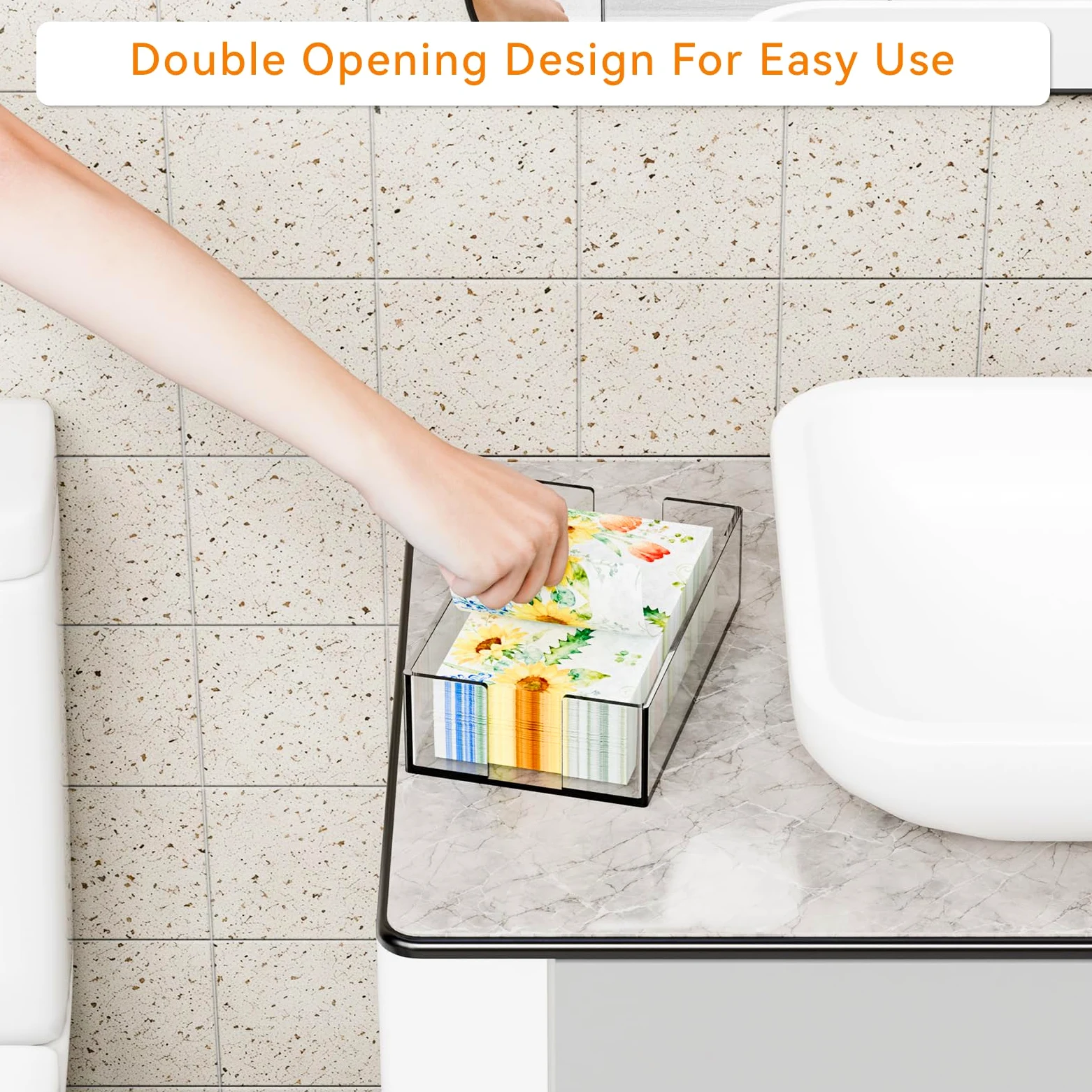 Cq Acrylic Servilleteros transparentes de 9 x 5.5 pulgadas para cocina, cesta de toallas de invitados, soporte para toallas de papel en transparente, soporte para servilletas de cóctel y invitados