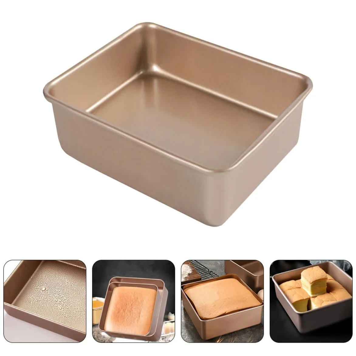 VANZACK Molde Cuadrado Fácil Desmolde para Pasteles de Acero Inoxidable Dorado Antiadherente y Multiuso Adecuado para Pizza y Snacks en Cocina