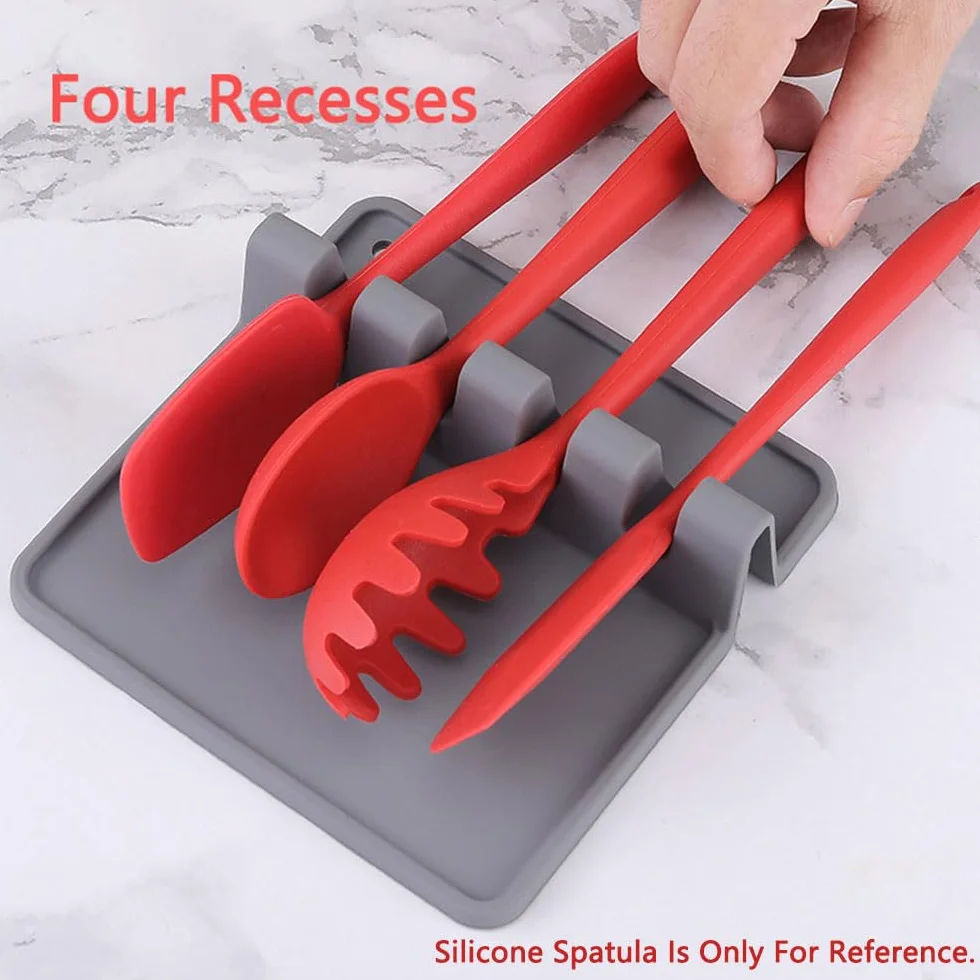 Soporte de silicona para utensilios de cocina, para cucharón, espátula, pinzas, tenedor, resistente al calor, sin BPA, gris, paquete de 1