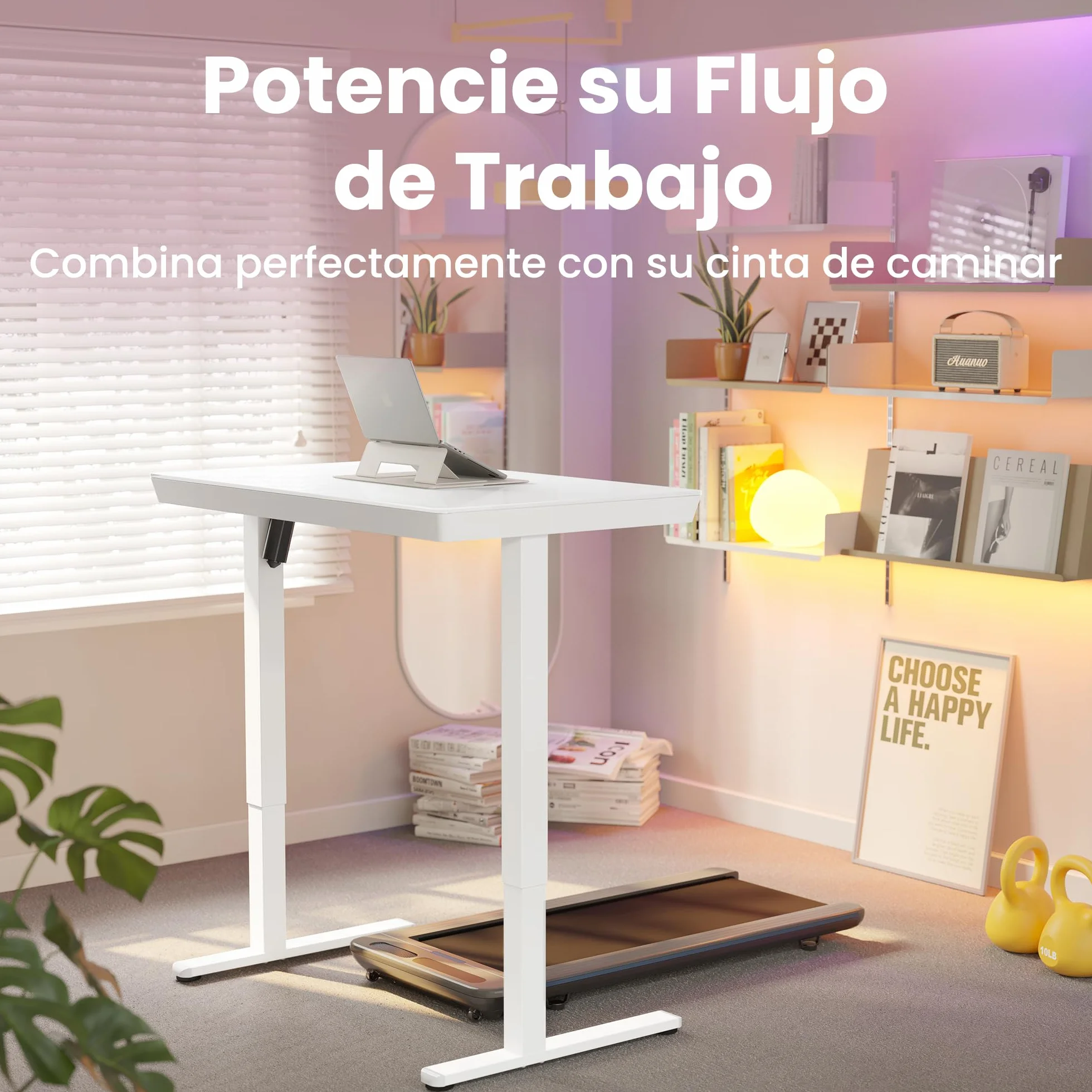 HUANUO 88 x 50 cm Escritorio Elevable, Mesa Elevable de Vidrio con Cajón, Puerto Carga USB y Panel Inteligente de 3 Memorias, Vidrio Blanco
