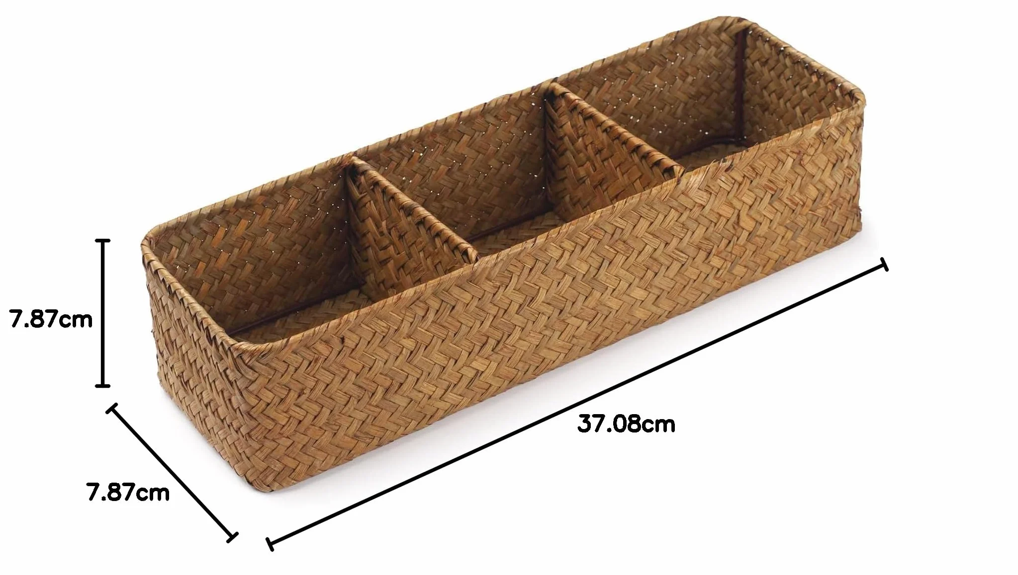 Cesta de Almacenamiento de Seagrass para Baño, Cesta de Tanque de Inodoro, Caja Tejida Natural, Organizador de Baño de Mimbre con 3 Compartimentos (37 x 12 x 8 cm)