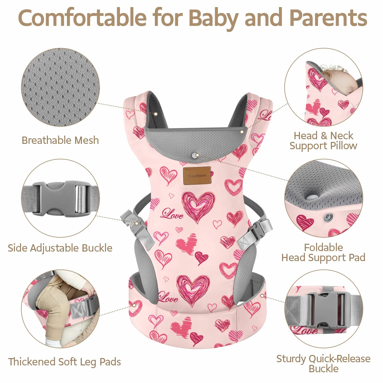 Mochila Portabebés Ergonómico Adapt para Bebés 3-36 Meses 3-30 kg 3 Posiciones Ajustable Manos Libres