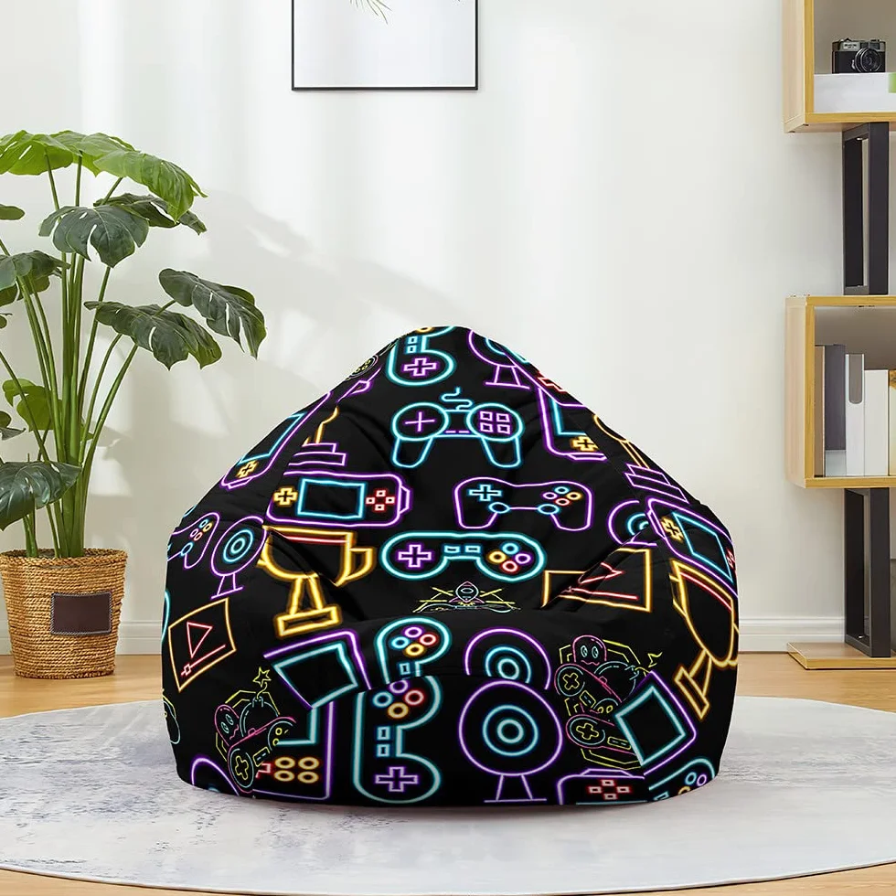 FANSU Funda sin relleno puf, asiento con respaldo alto para juegos para adultos y niños, almacenamiento de ropa de peluche, máquina de juego 3D, sofá perezoso (80 x 90 cm)