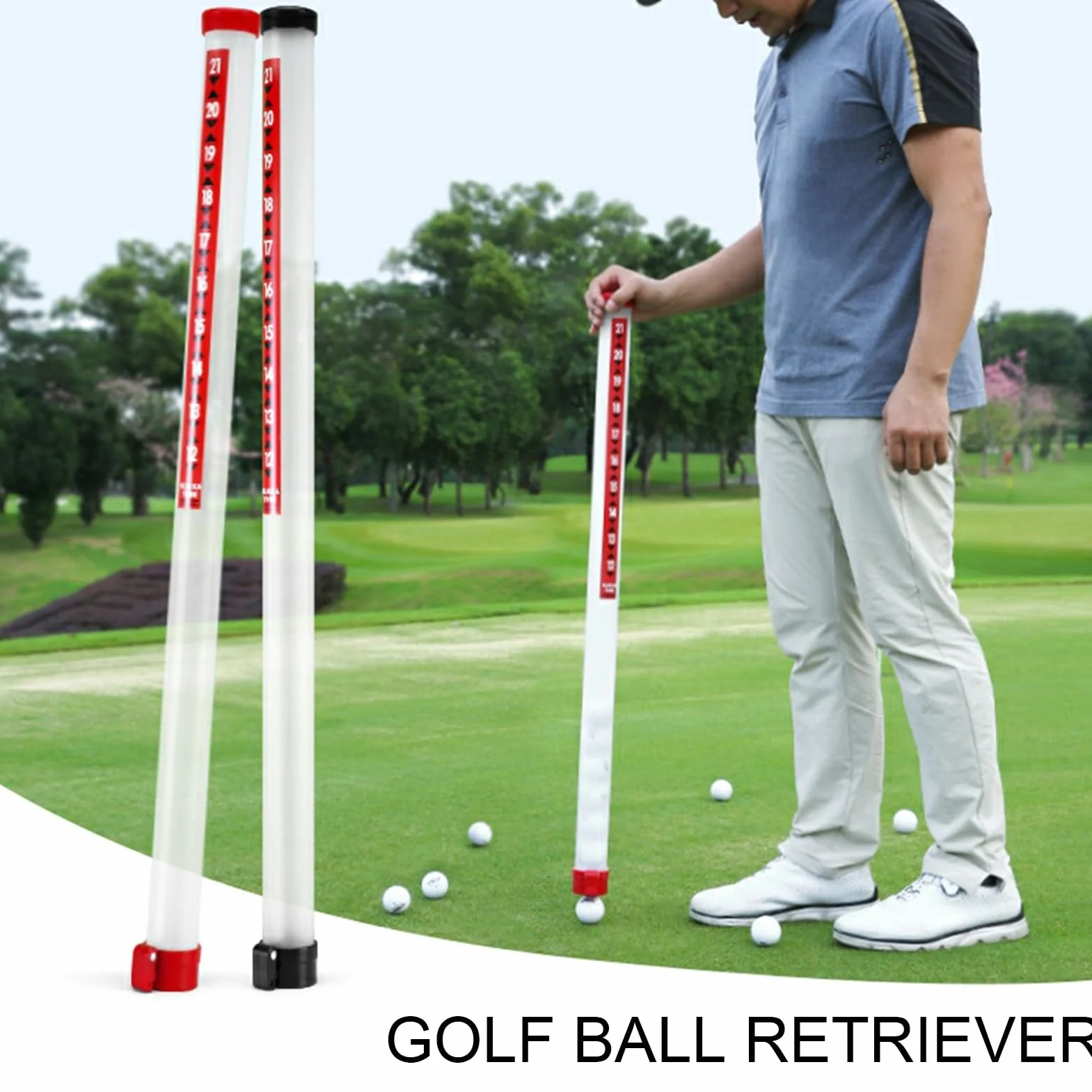 Recuperador de pelotas de golf para sostener 21 pelotas, recuperadores de eje profesionales, tubo recogedor de bolas de golf, colector de liberación de pelotas de golf, herramienta de succión