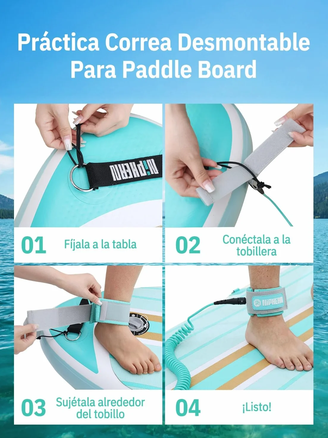 Niphean Leash Paddle Surf 1-3 m, Correa Elástica Espiral 5 mm Tobillo, Antienredos Ajustable para SUP Surf Bodyboard