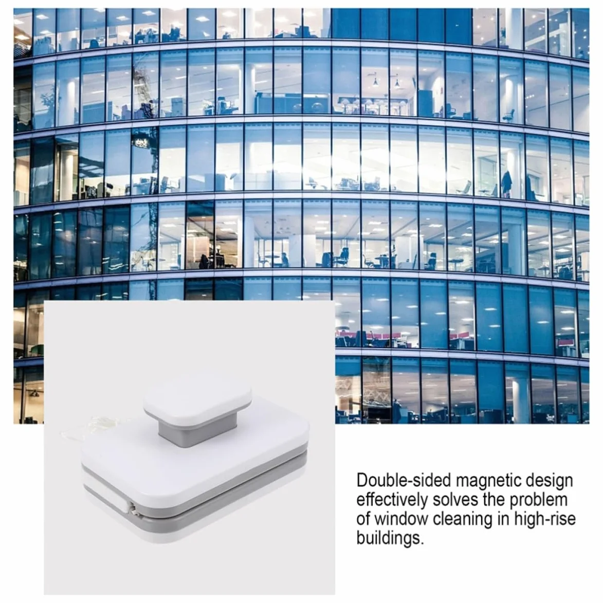 Limpiador de Ventanas Magnético Doble Cara Cordón de Seguridad, Fácil de Usar, Material Abs y Silicona para Limpieza en Ventanas Difíciles de Alcanzar