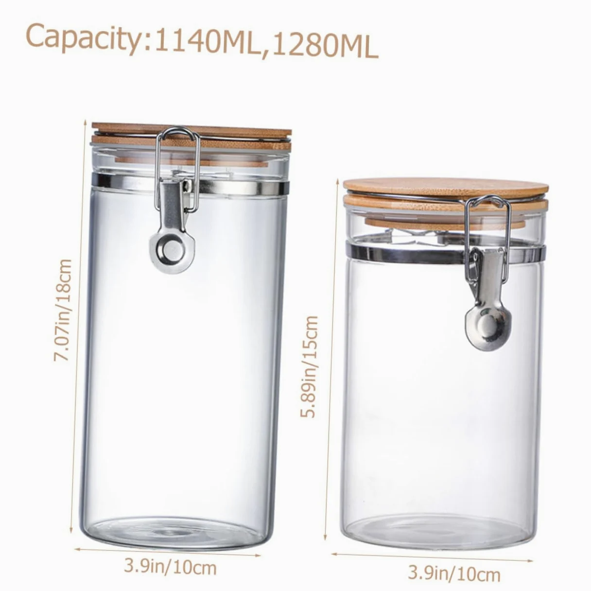 TOYANDONA Tarros Herméticos Protección contra Humedad Tapa de Acero Inoxidable y Madera de Vidrio Juego de 2 Capacidad 1140ml y 1280ml para Almacenar Alimentos en Cocina