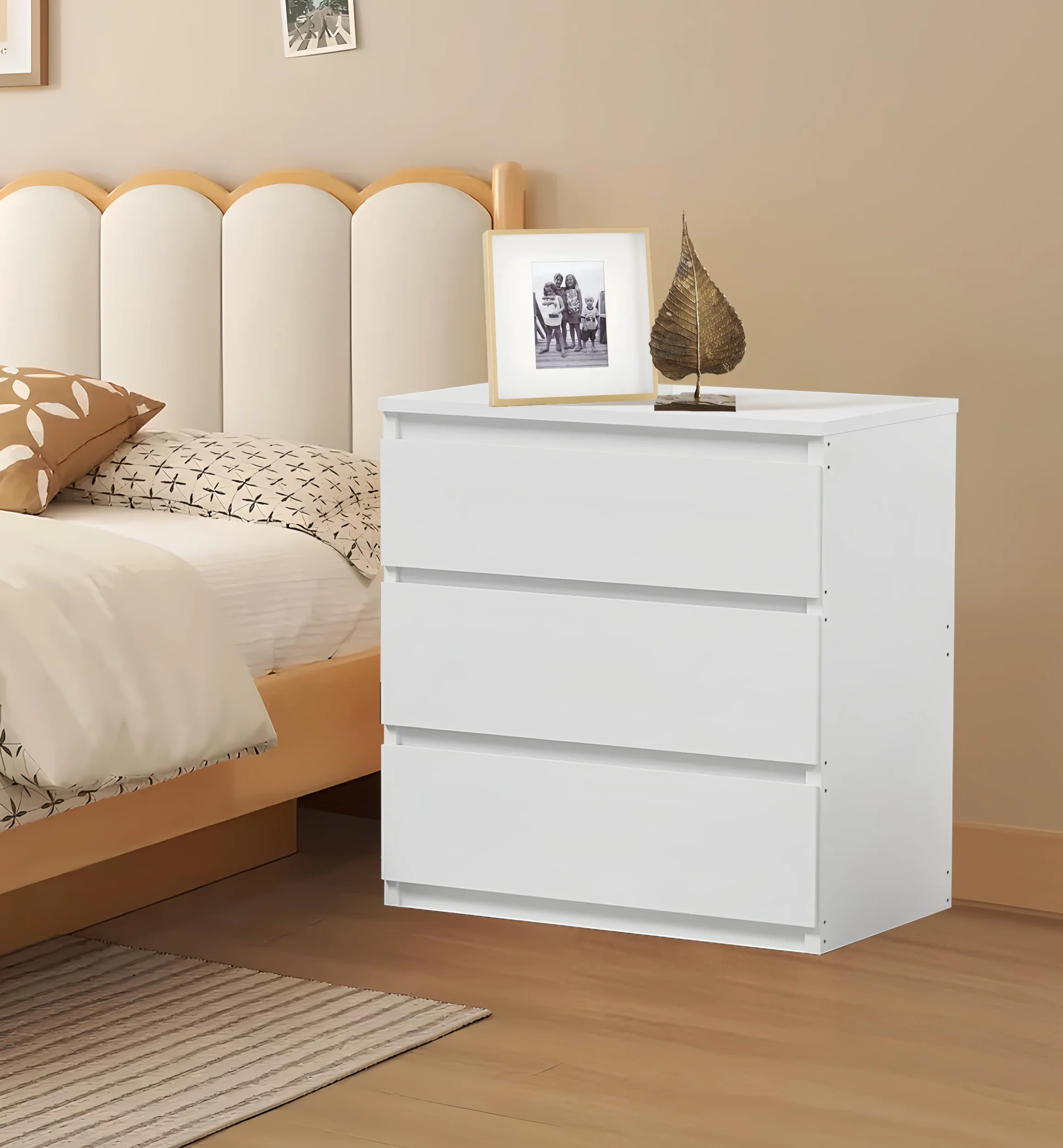 Cómoda Blanca con 3 Cajones, Cómoda y Cajonera Dormitorio Mueble de Cajonera Blanca Moderno Gavetero Alta 75 cm Almacenamiento Sinfonier para Dormitorio Salón Oficina (3 Cajones)