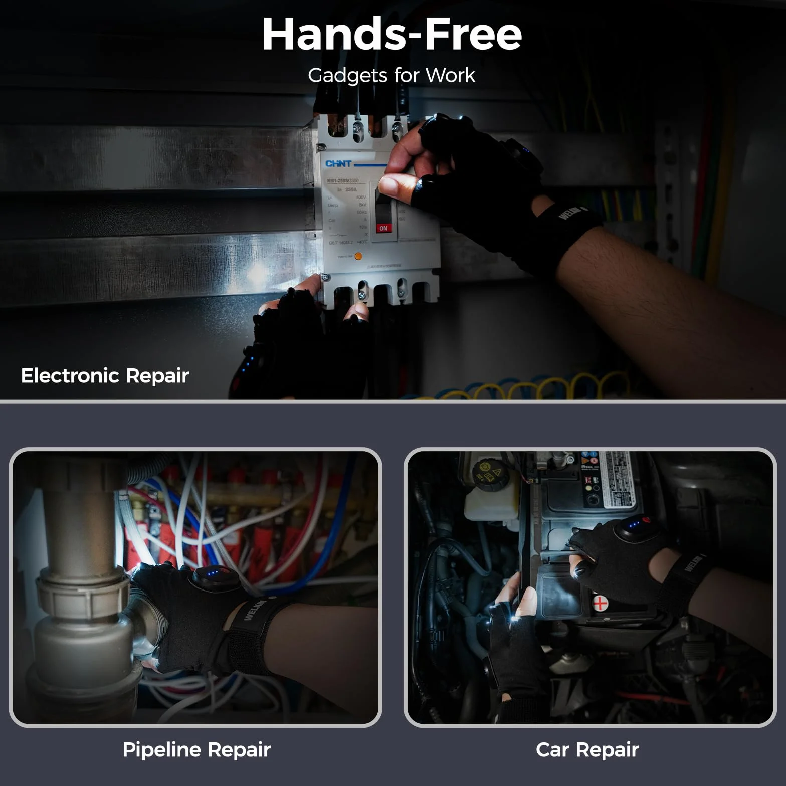 WELKIN Guantes LED Recargables Manos Libres Pesca