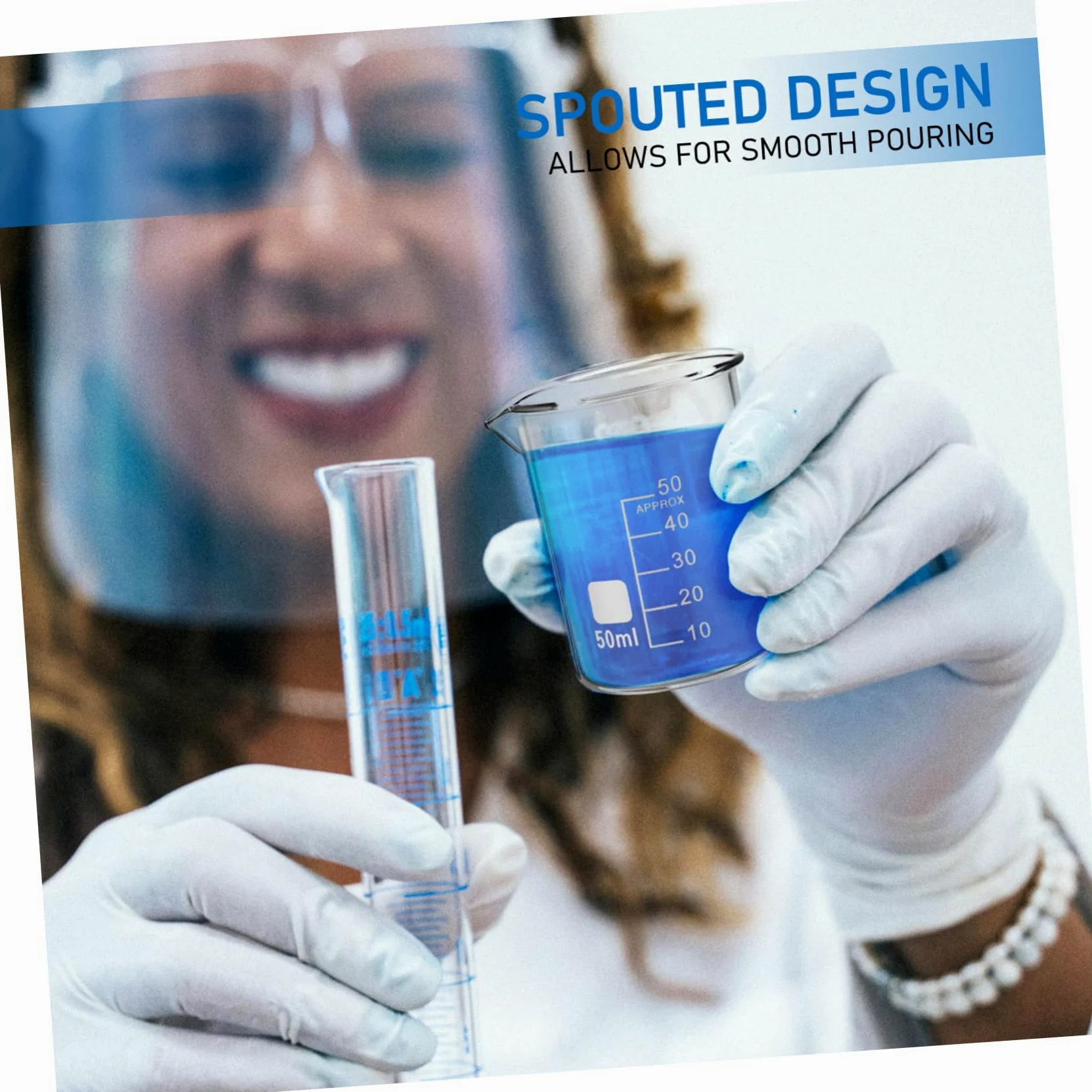 Amosfun Vasos Medidores de Vidrio Transparentes 20 Fáciles de Limpiar y Versátiles de 50ml Ideales para Laboratorio y Uso Científico
