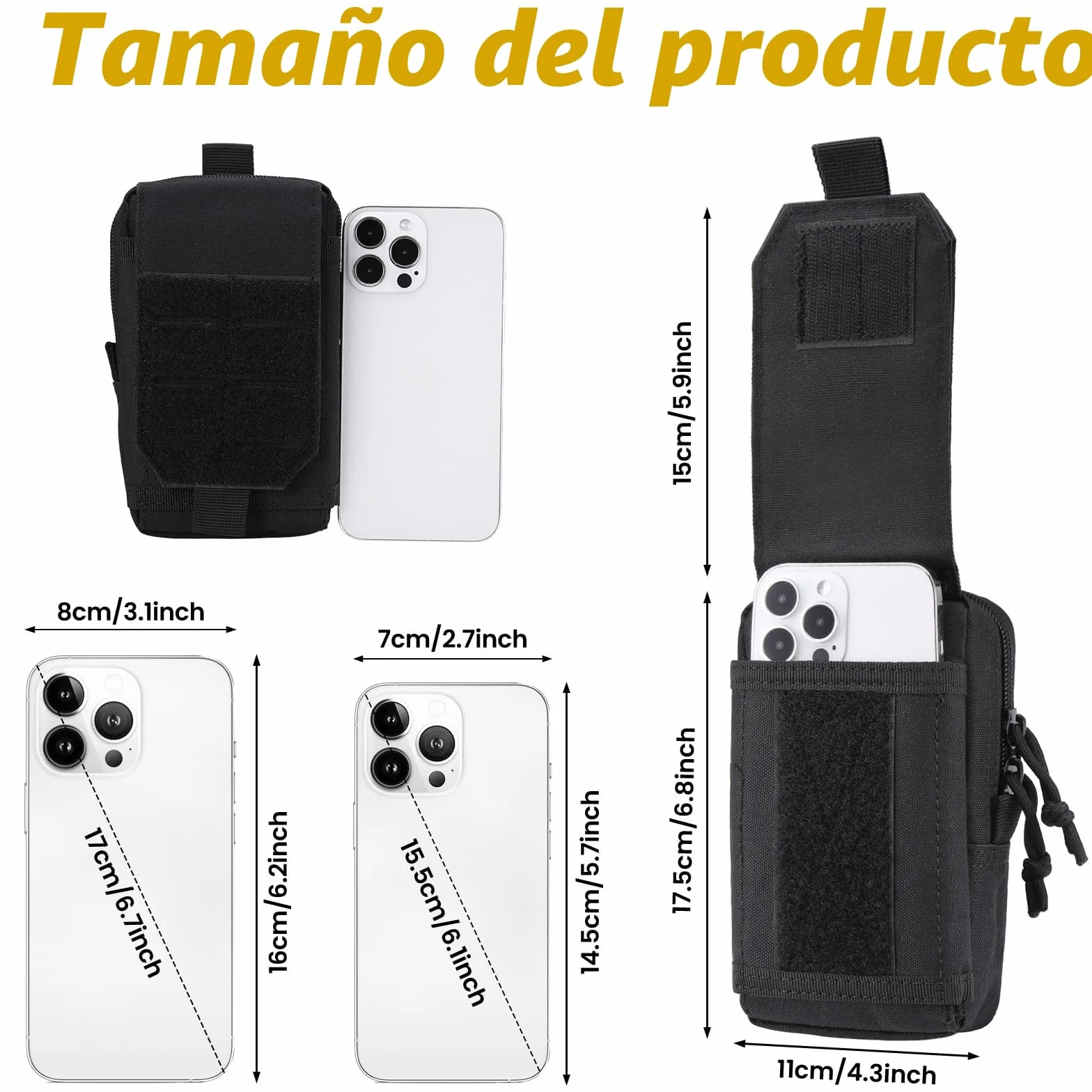 Bolsa Cintura Tactica Hombre Molle Pouch EDC Riñonera Cremallera Multifuncional Senderismo Camping Viajes Ciclismo Negro