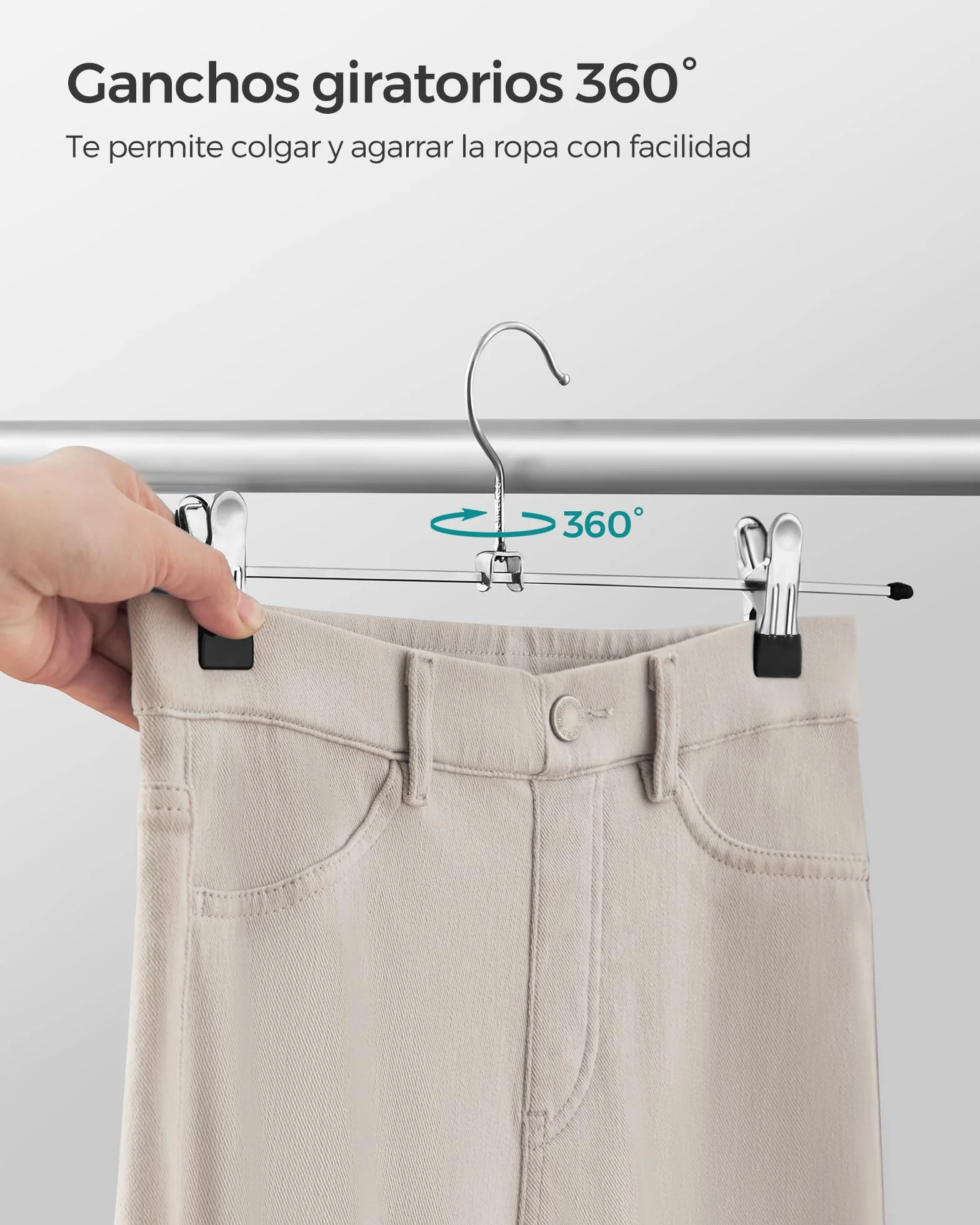 SONGMICS Perchas Metálicas para Pantalones, Juego de 20, Perchas con Pinzas, 40 cm de Largo, Perchas Antideslizantes para Ropa, Faldas, Calcetines, Gromado, Plata Metálico y Negro Tinta CRI006-20