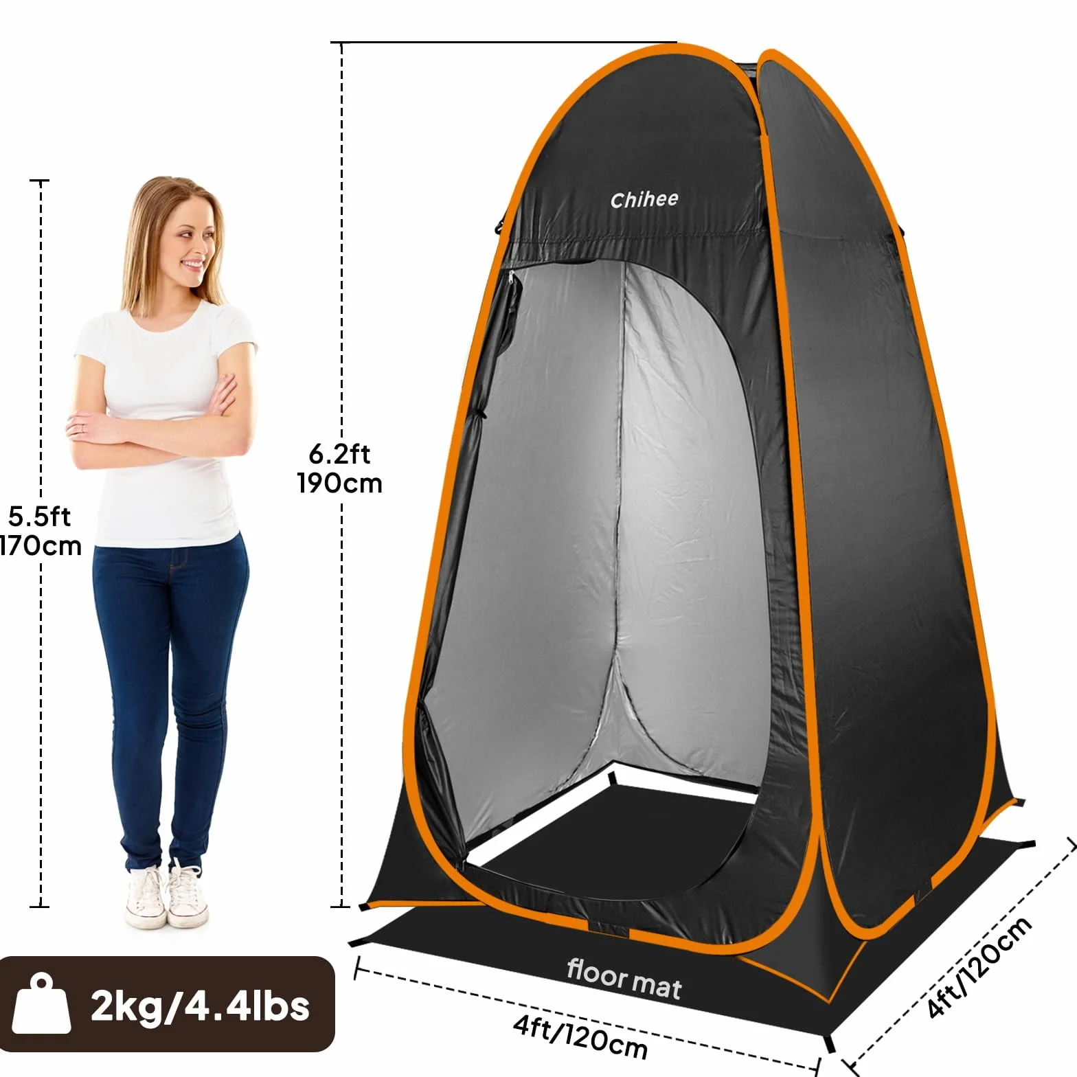 Chihee Pop Up Tienda de Baño Camping Portátil 1 Habitación Cabina Ducha Vestidor Plegable Negro