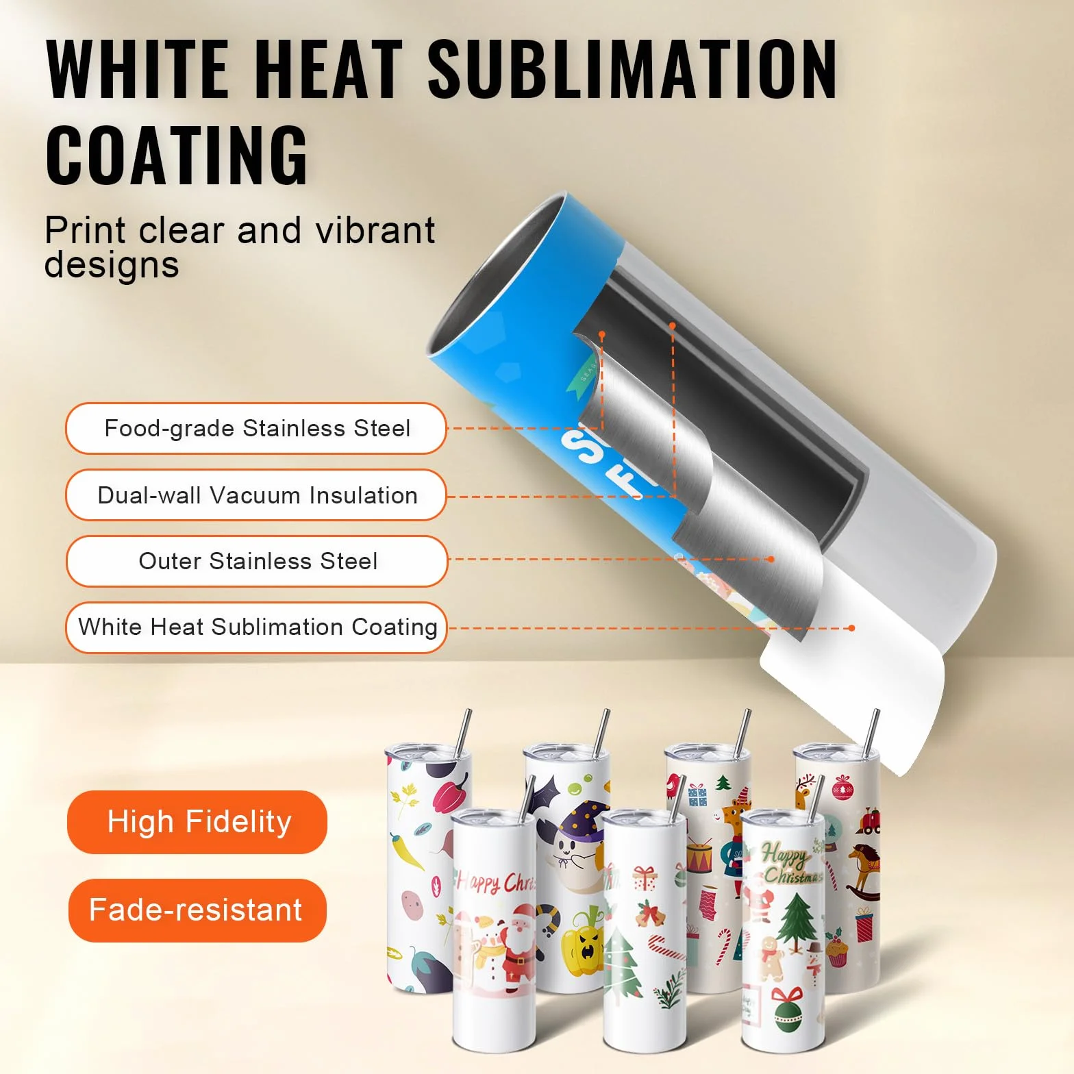 VEVOR Prensa de Calor para Tazas, Prensa de Impresión de Tazas con 8 Tazas Sublimables en Blanco de 59cl, Máquina de Sublimación de Capacidad de 32,5-89cl con Papel de Transferencia de Calor, Guantes