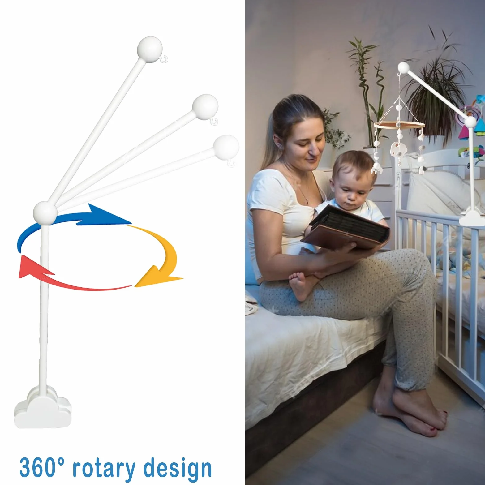 Soporte de madera para móvil de cuna ajustable con diseño de nubes para bebés