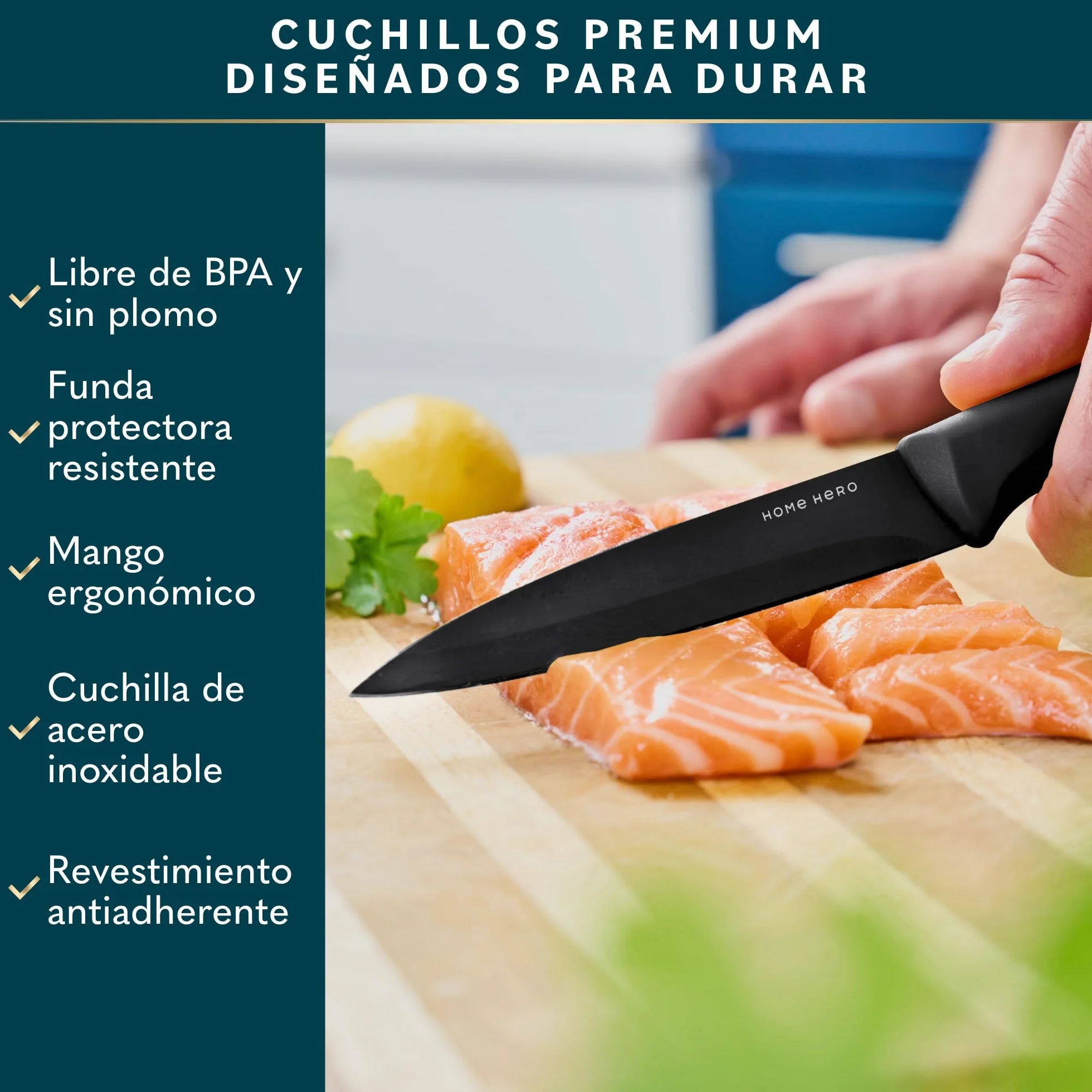 Home Hero Juego de cuchillos de cocina Juego de cuchillos de acero inoxidable con mango ergonómico (11 piezas con Vaina - Negro)