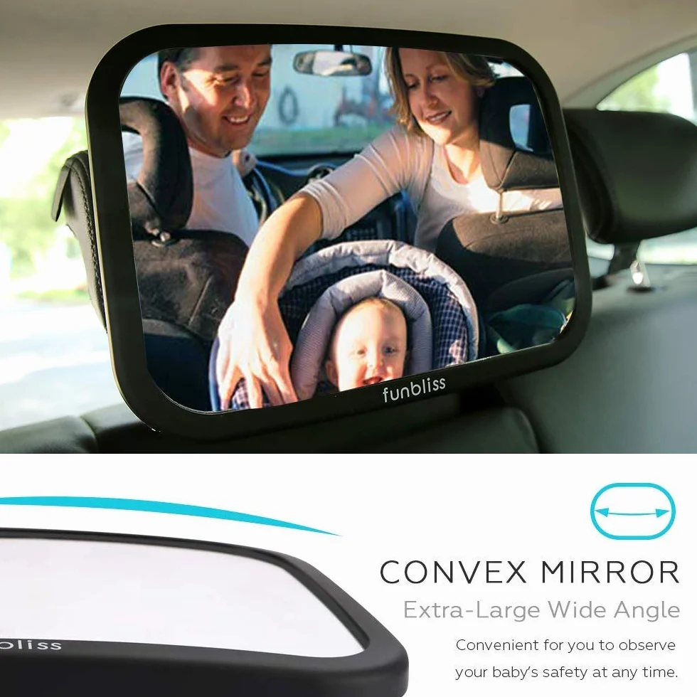 Funbliss Espejo Coche Bebe Asiento Trasero 360° Rotación Vidrio Acrílico Irrompible