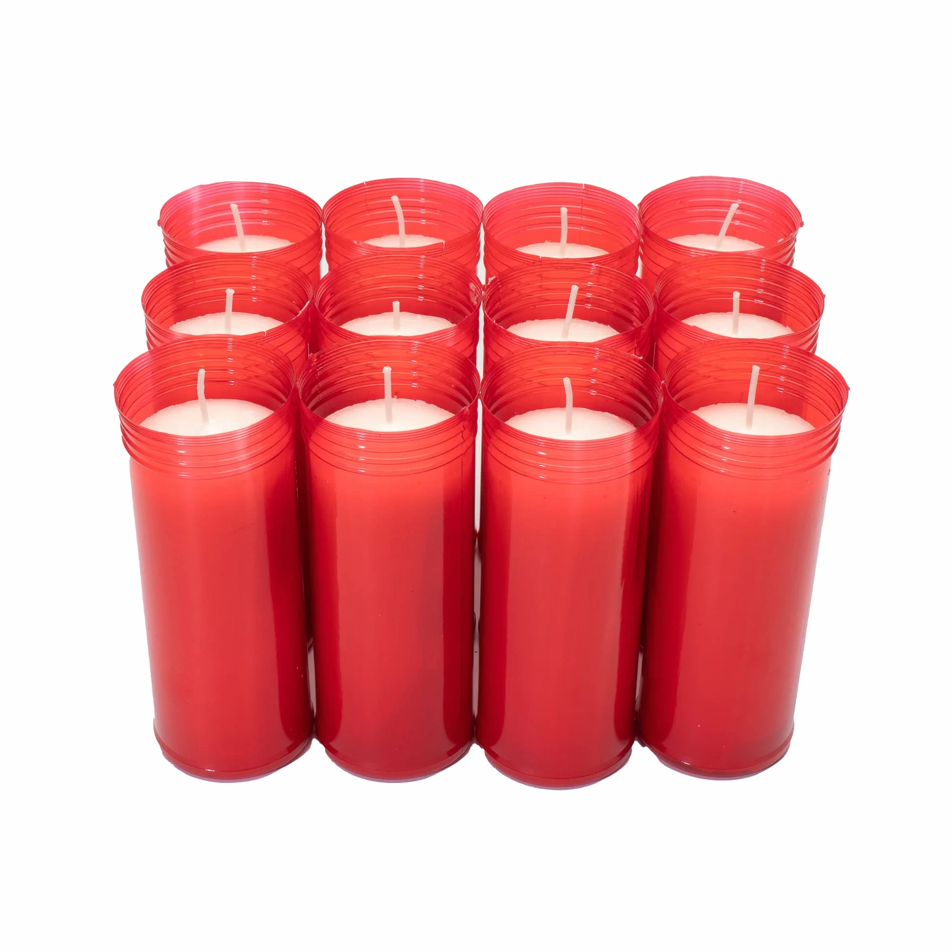 Caja 12 Velones Liturgicos Rojos Grandes Gruesos 16,5x6,5cm Cera Parafina 4 Dias