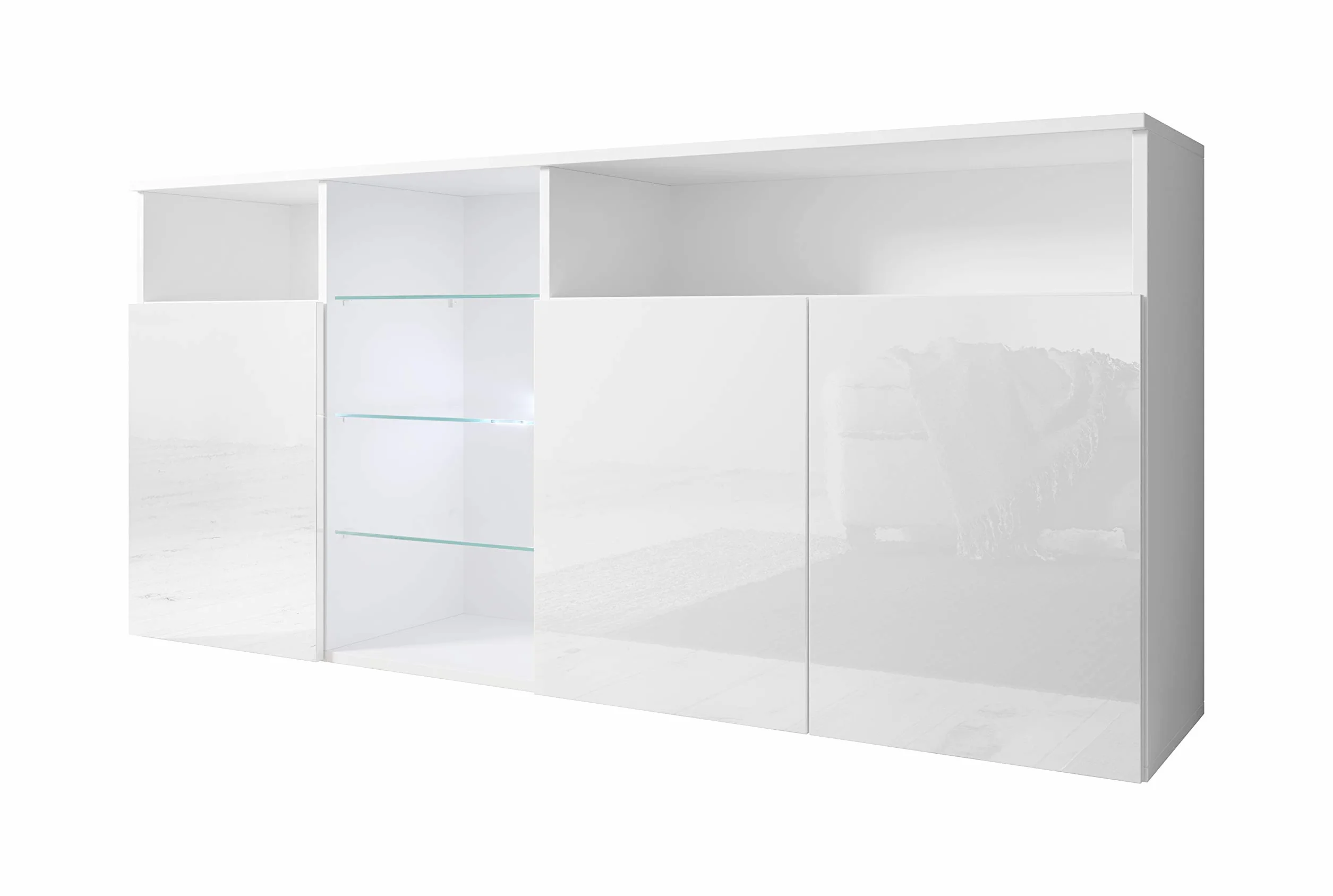 MB Muebles Bonitos | Aparador Clark con 3 Puertas para Salón con Luz LED | Mueble Moderno de Melamina Brillo | Color Blanco | 150x72x35 cm