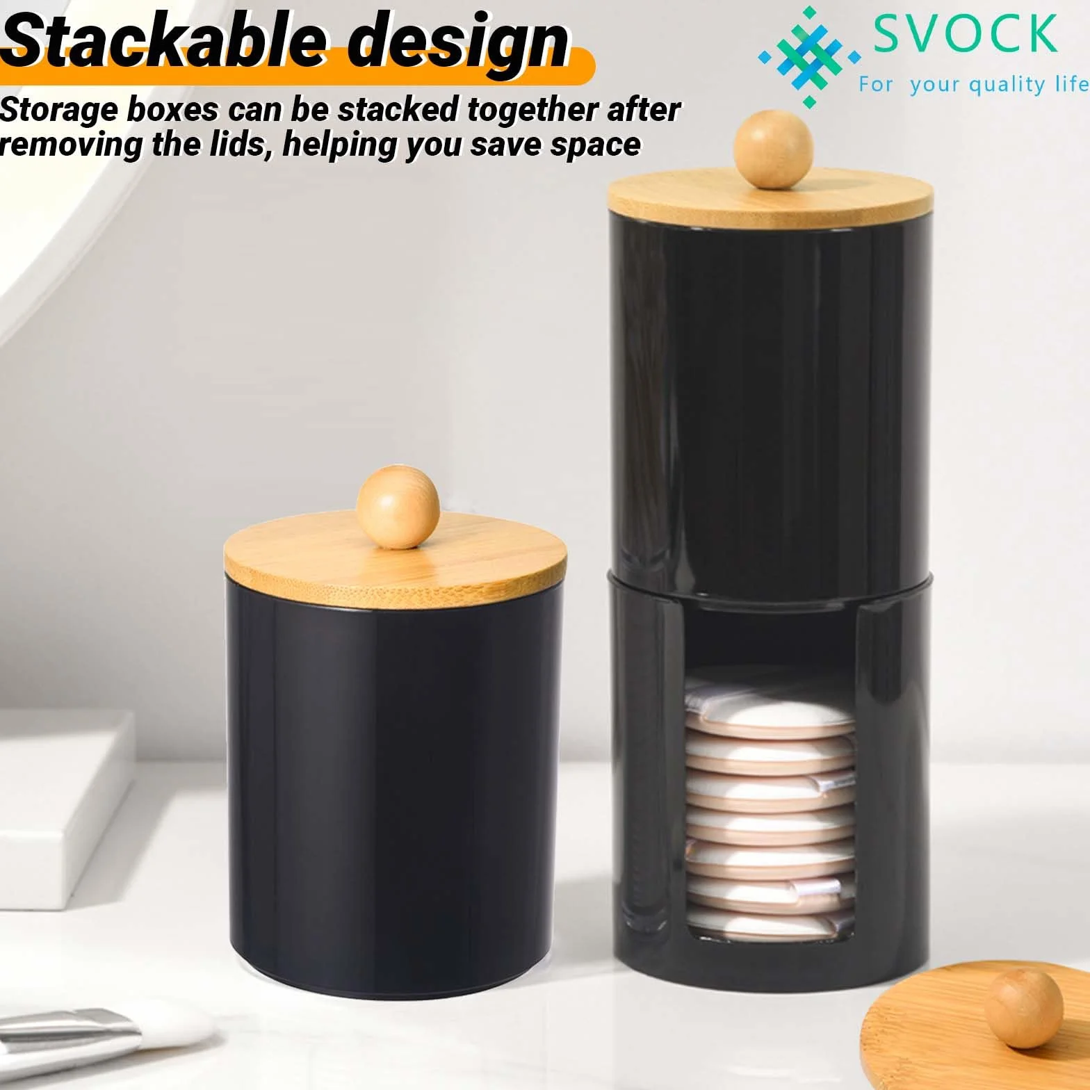 3pcs Organizador Baño, Dispensador Discos Desmaquillantes, Caja de Almacenamiento de Hisopos de Algodón, Algodón con Tapas de Bambú Contenedor per Bagno, Toletta, Soggiorno
