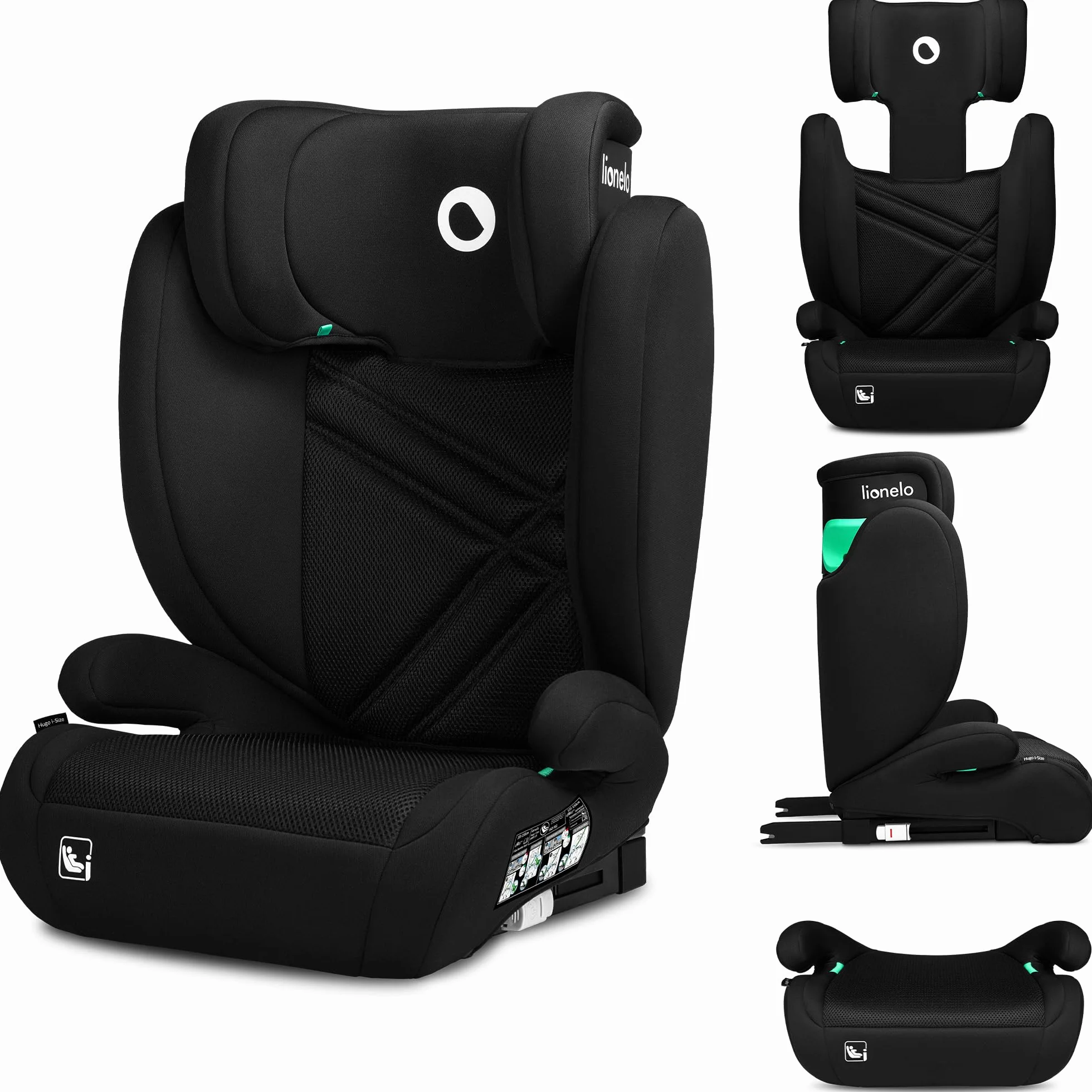 LIONELO HUGO I-SIZE Silla de coche para bebés, Grupo 2 3, de 100 cm a 150 cm Montaje ISOFIX Reposacabezas Memory Foam ajustable Protección lateral Reposabrazos cómodos Respaldo extraíble
