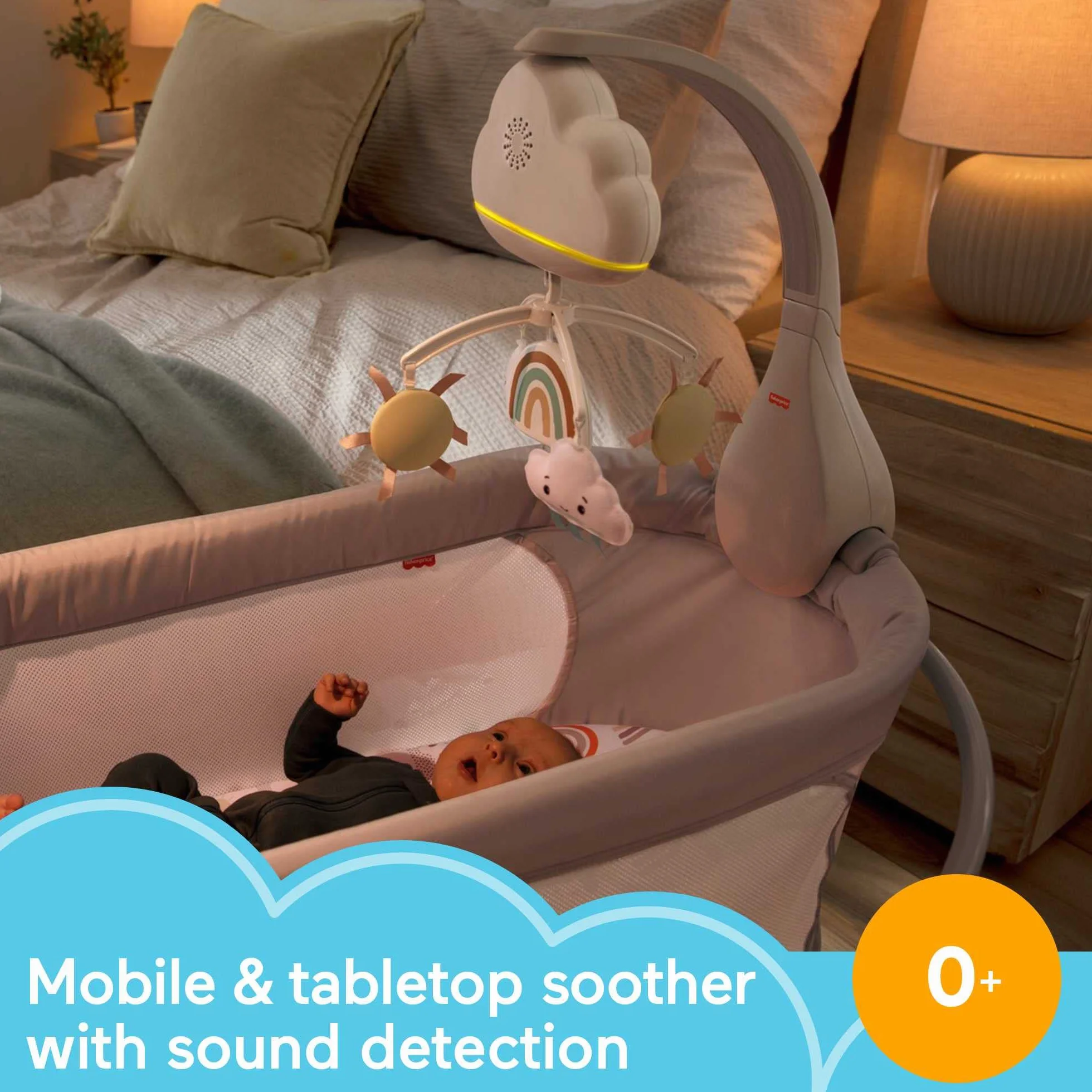 Fisher-Price Móvil Lluvia y arcoíris para Cuna con Sonidos y Luces, HBP40