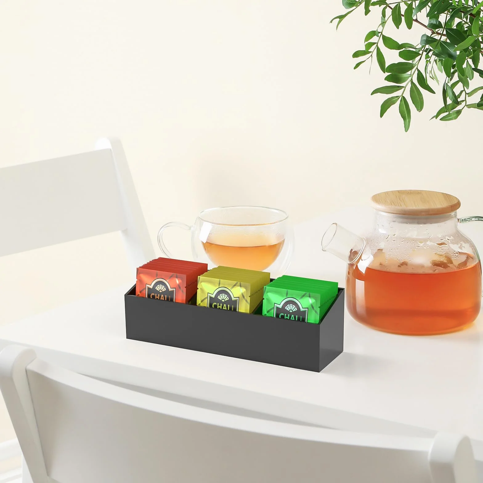 NiHome Organizador magnético de bolsas de té acrílico de tres compartimentos, solución de almacenamiento versátil para bolsas de té y artículos pequeños, diseño elegante y duradero con tamaño compacto