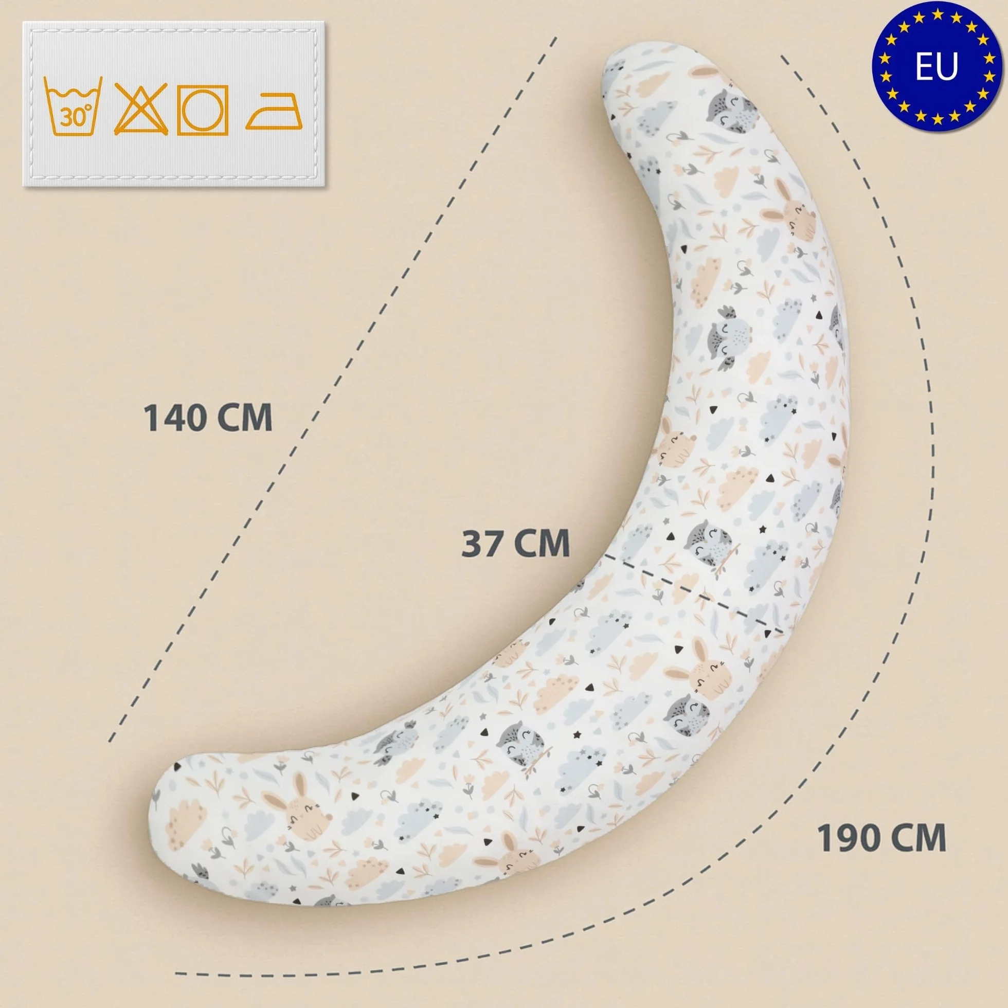 Totsy Baby Cojin Lactancia y Embarazo 190cm – Almohada para Dormir de Lado Descanso y relajación Ideal para futuras mamás Forma en C Oeko-Tex