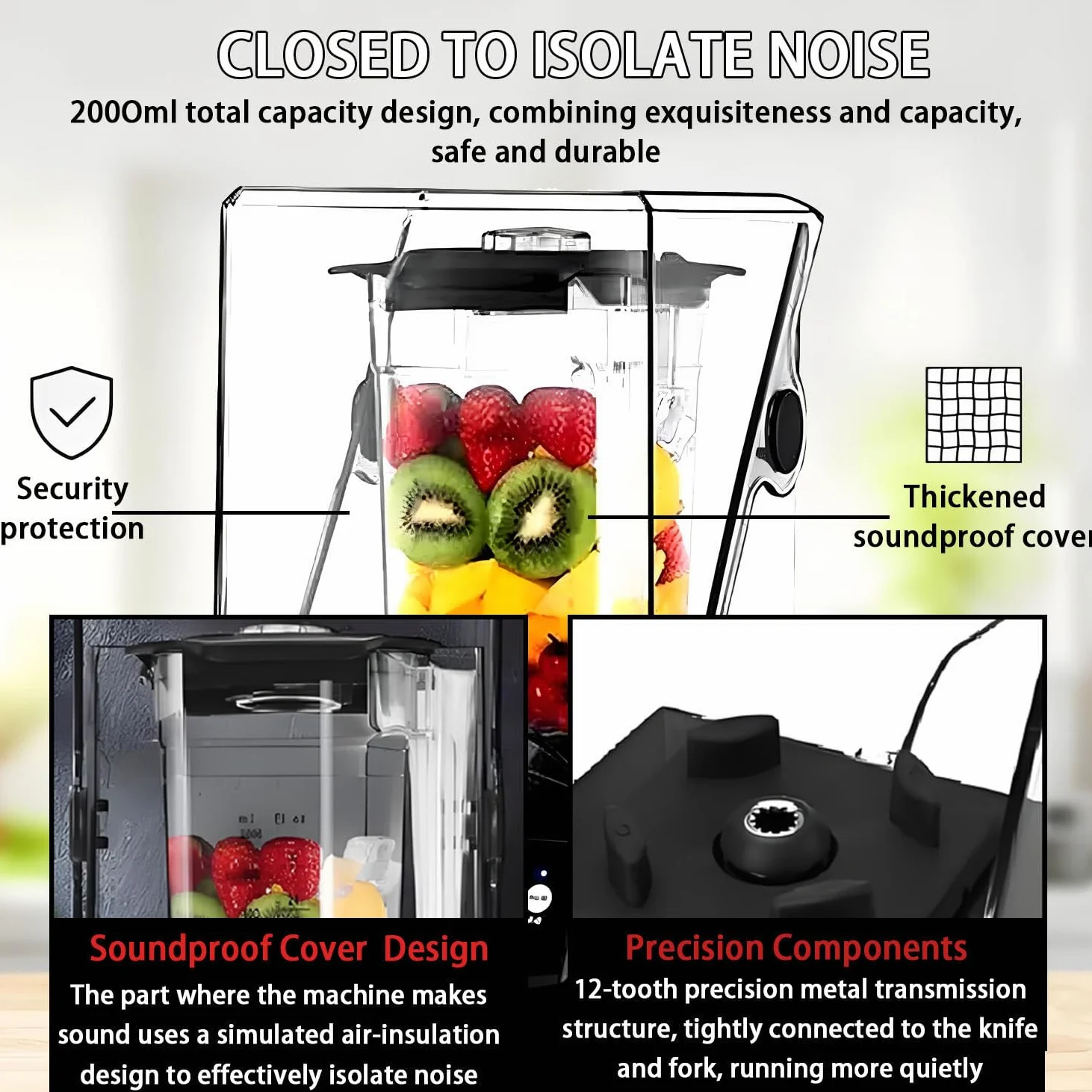 Potente batidora para Batidos, batidora al vacío de 2200 W, 5 velocidades, autolimpieza, batidora de Alta Velocidad de 17000 RPM, Ideal para triturar Hielo, Preparar Batidos y Smoothies. 220V