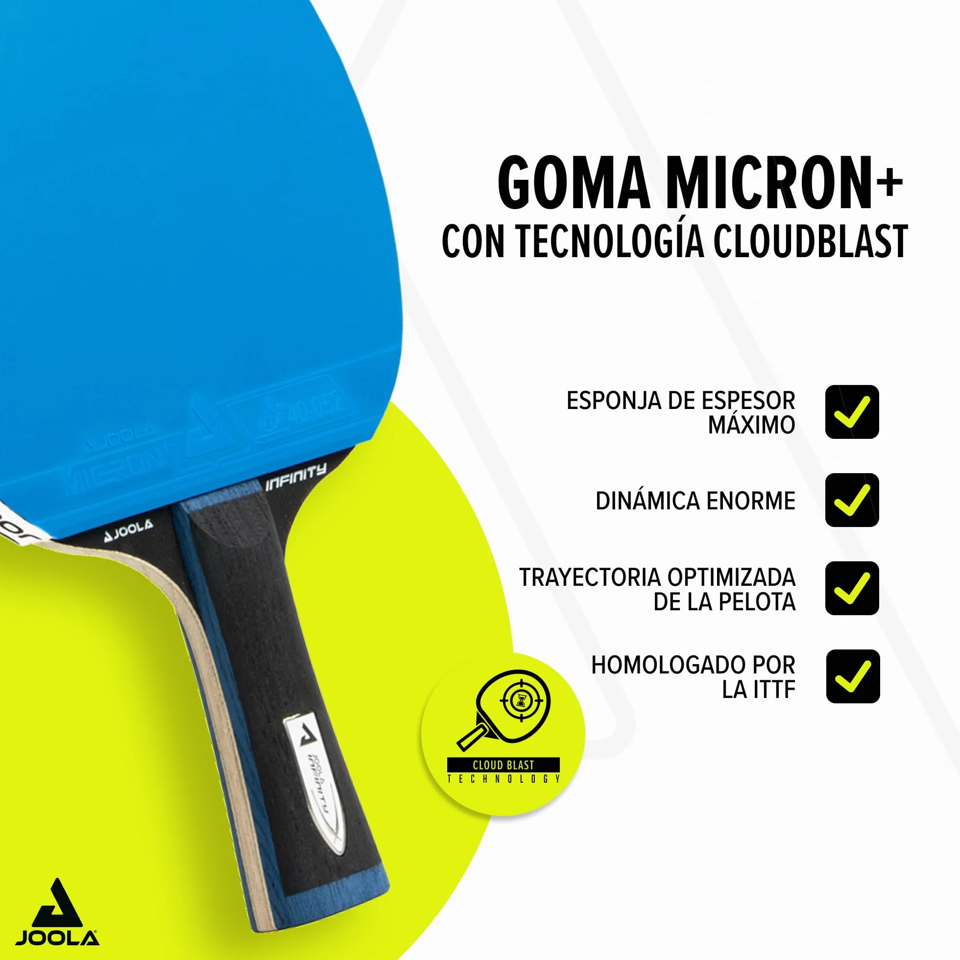 JOOLA Raqueta de ping pong White Infinity GL – Fibra de vidrio con almohadillas Micron+