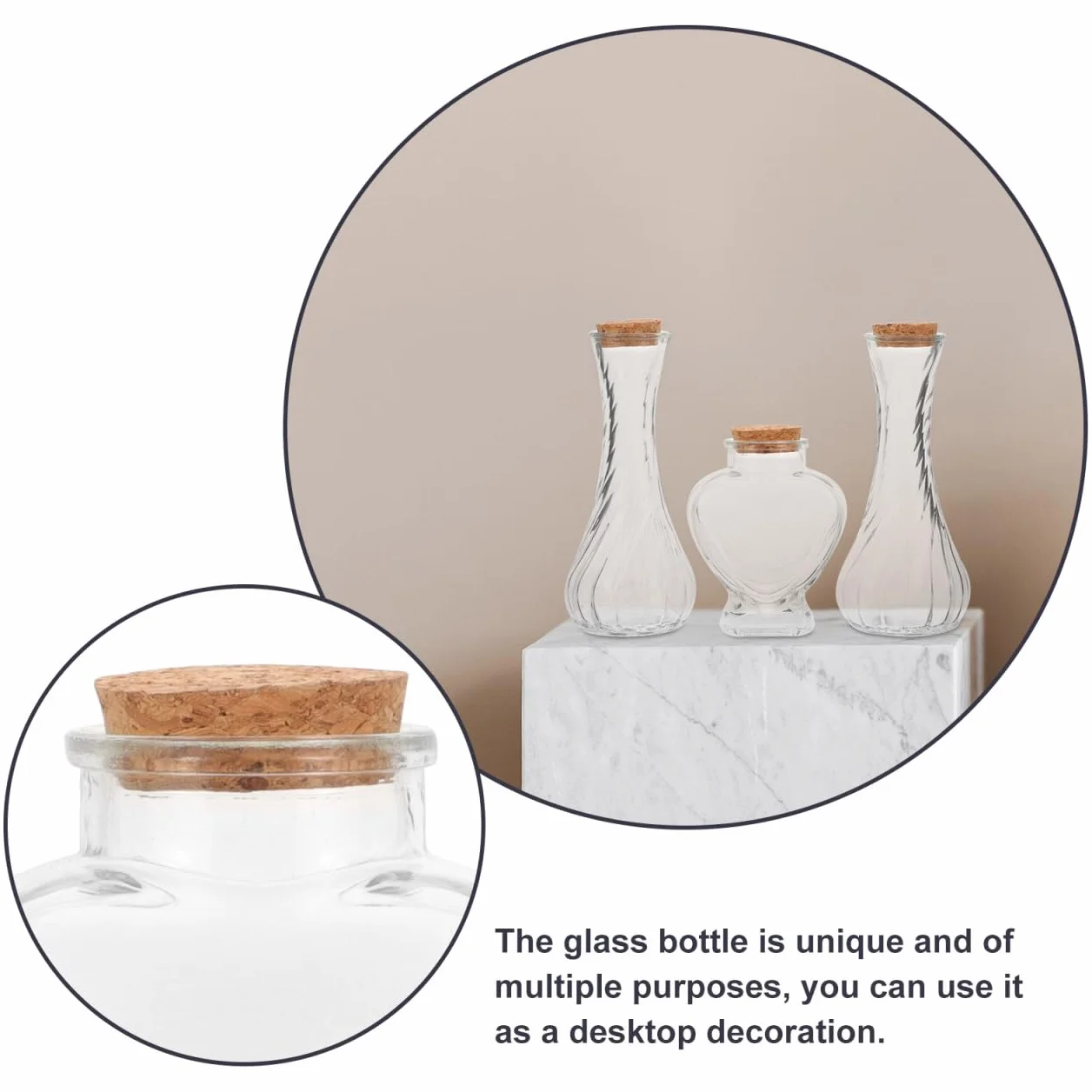 BESTOYARD Set De Botellas Para Ceremonia De Arena Boda 3 Piezas Vidrio Transparente 75Ml Corazón 130Ml Rosca Tapones Decoración Diy Regalo