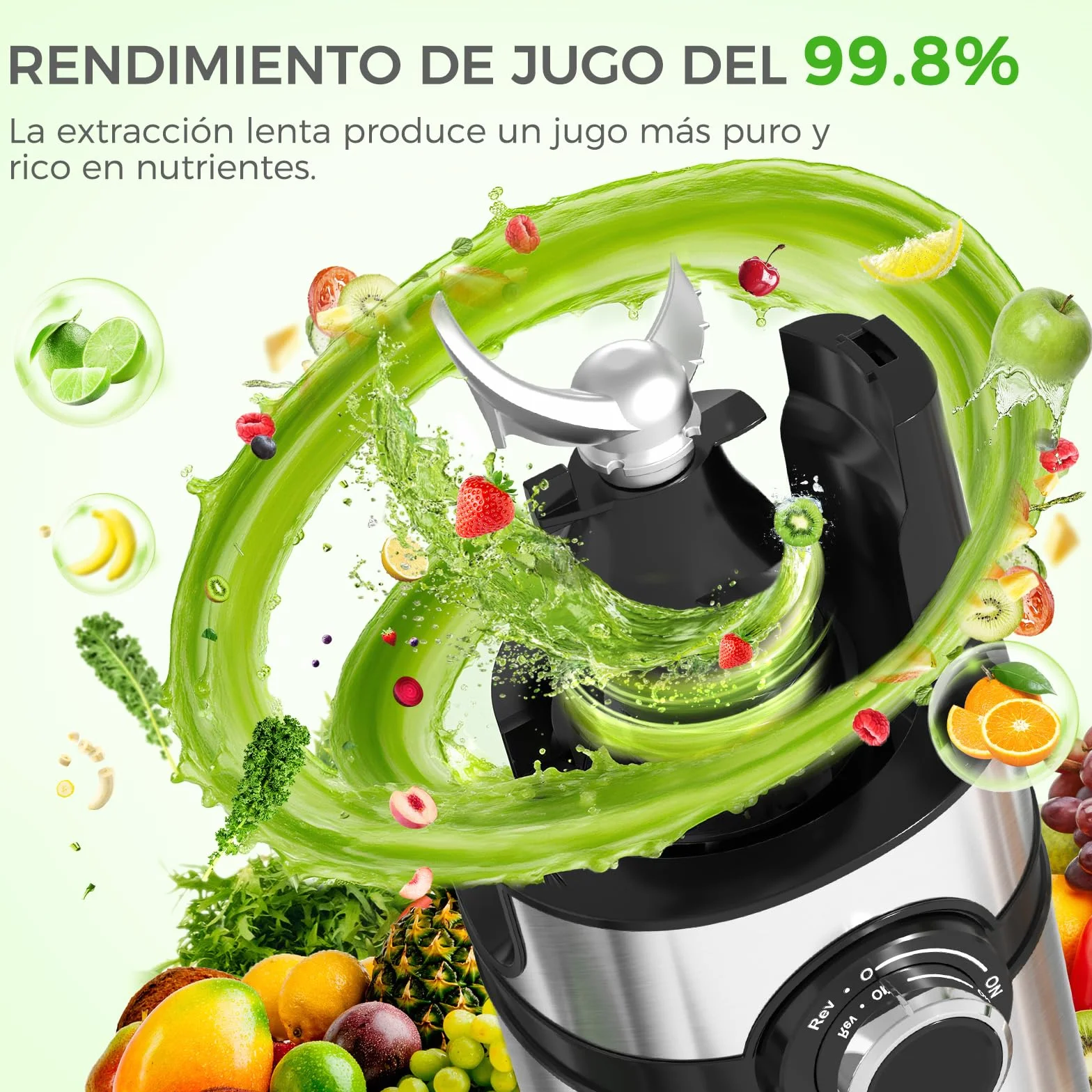 Extractor de zumos y verduras, YASHE juicer machine con boca de alimentación ancha de 12,7 cm para frutas y verduras enteras, licuadora prensado en frío con autoalimentación, alto rendimiento de zumo