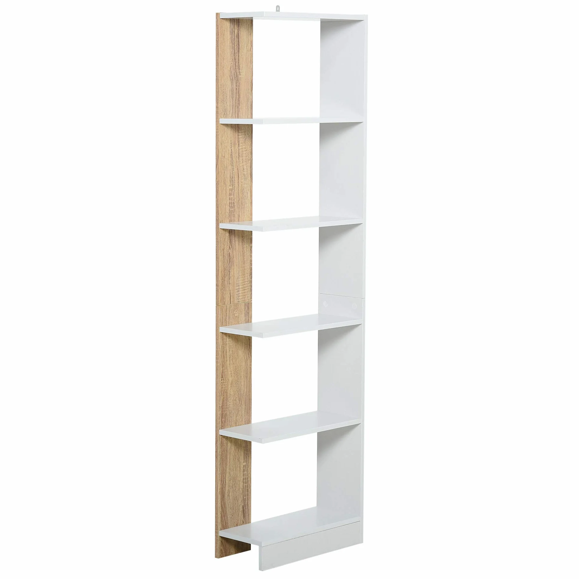 HOMCOM Estantería de Almacenaje 5 Estantes 45x21x170 cm Blanco Roble | Librería Multiusos, para Estudio Oficina, Base Elevada, Diseño Elegante