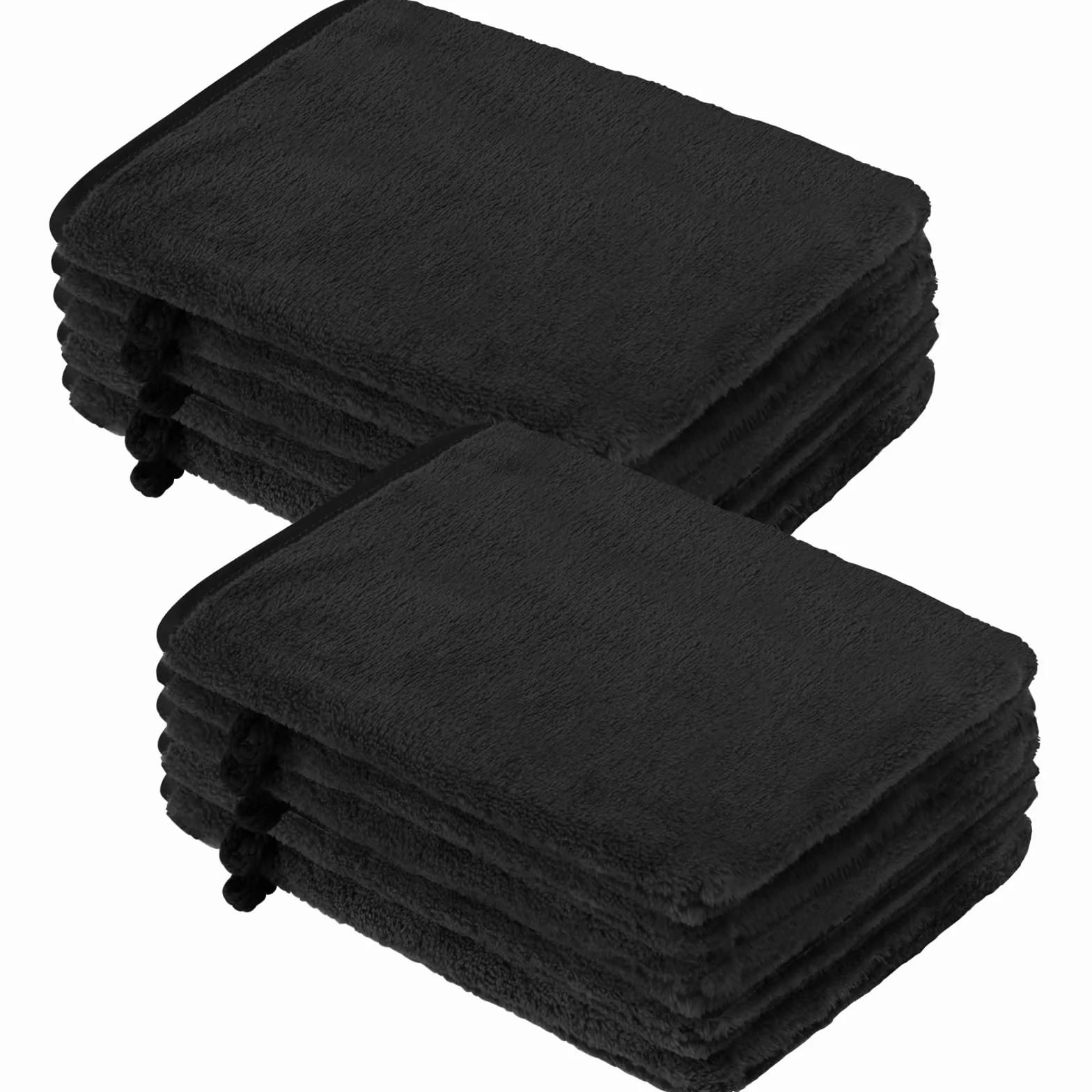 PHOGARY Paquete de 10 Piezas de Manoplas de baño Guantes para lavarse tamaño 15x21 cm manopla de Franela Suave para la Cara, Negro