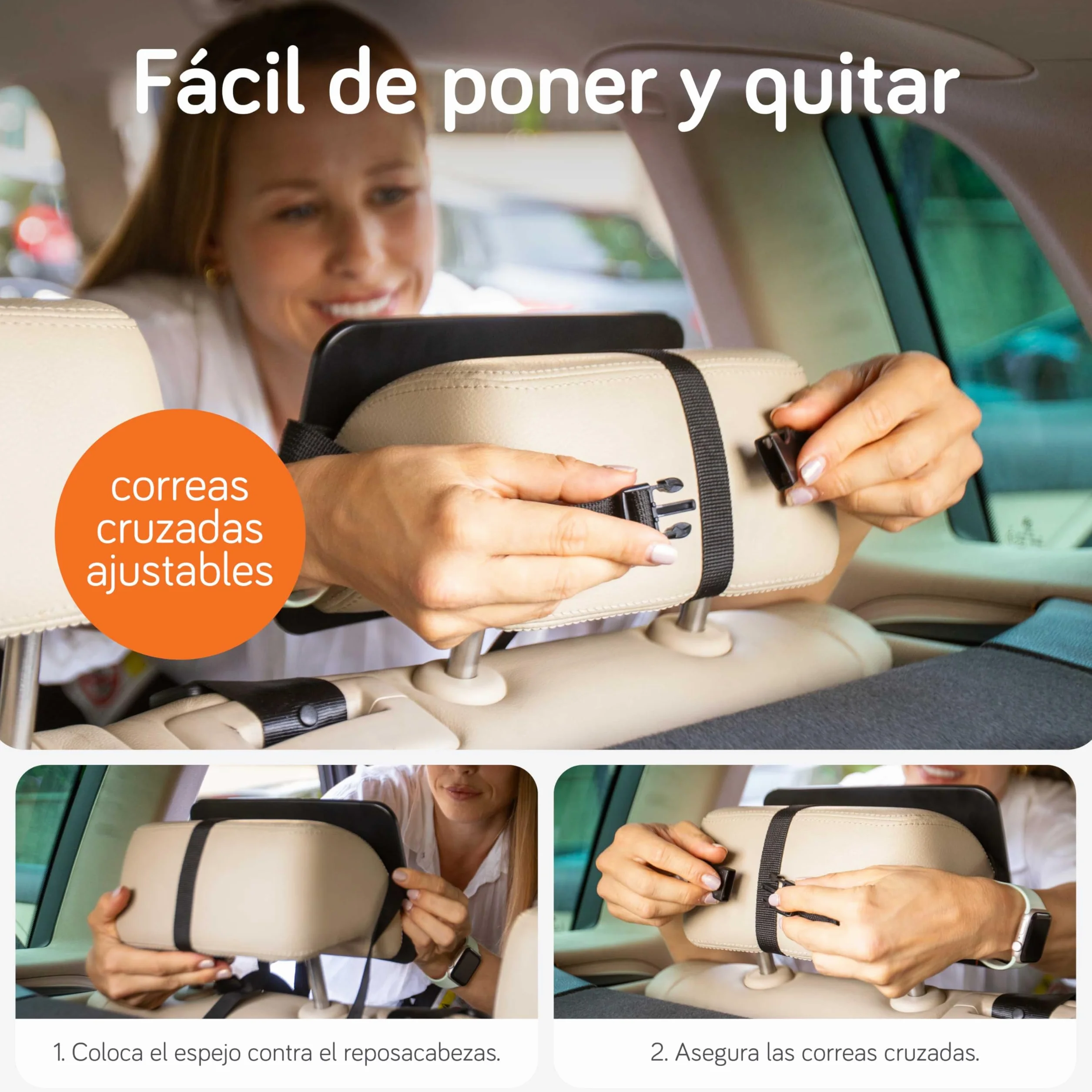 Espejo Coche Bebe Asiento Trasero Baby Uma - 24 x 16 cm, Vista Clara, Prueba de Roturas, Hebillas Ajustables