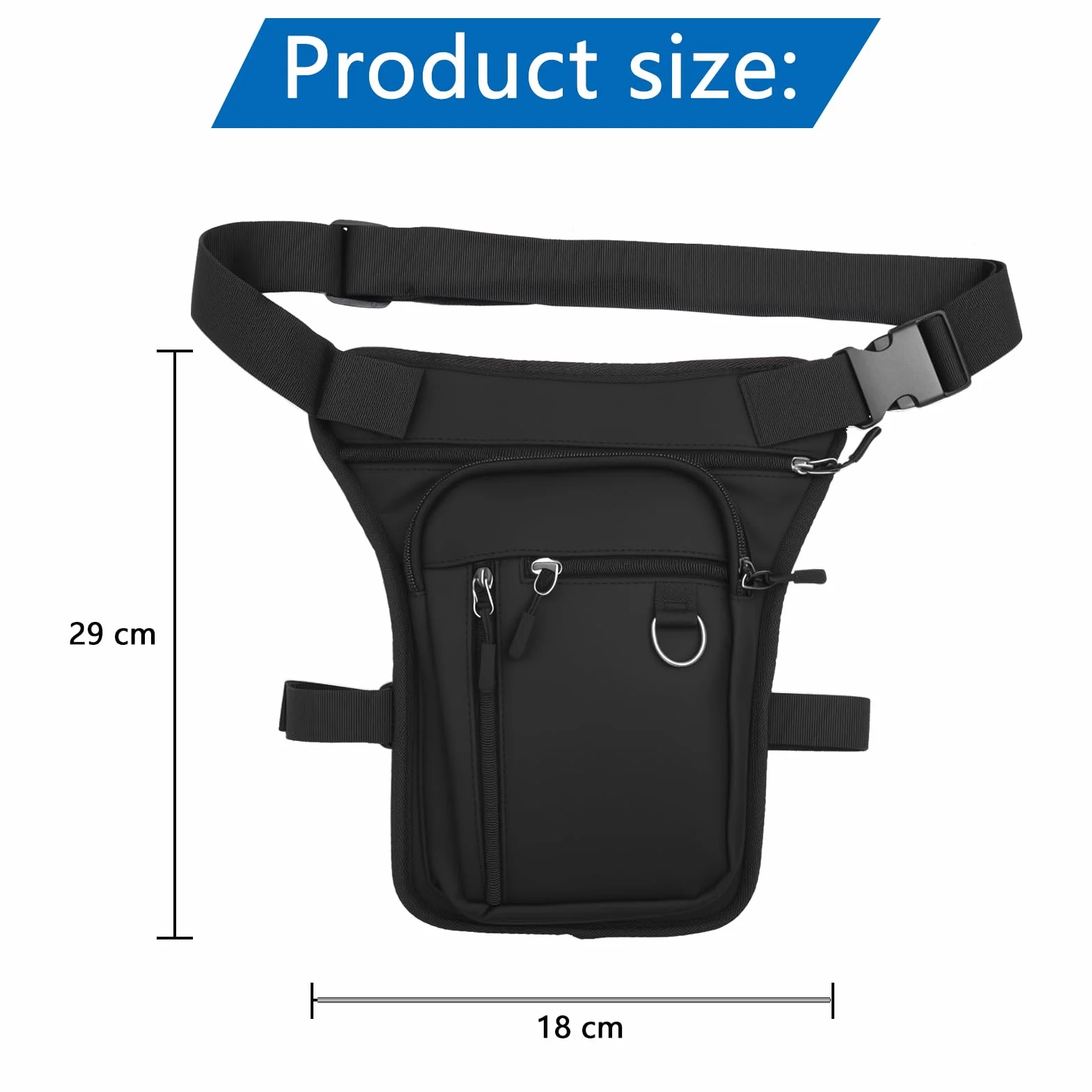 Riñonera Negra Impermeable Moto Bolsa Pierna Ajustable Multiusos para Acampada Senderismo Ciclismo Running