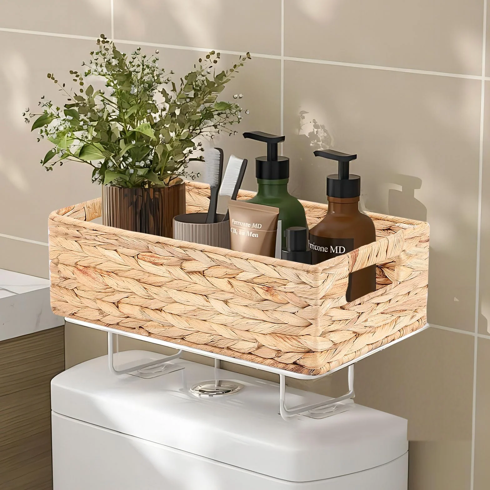 Cestas Almacenaje Tejidas Jacinto de Agua con Mango 37x16.5x11 cm 33x12.5x10 cm