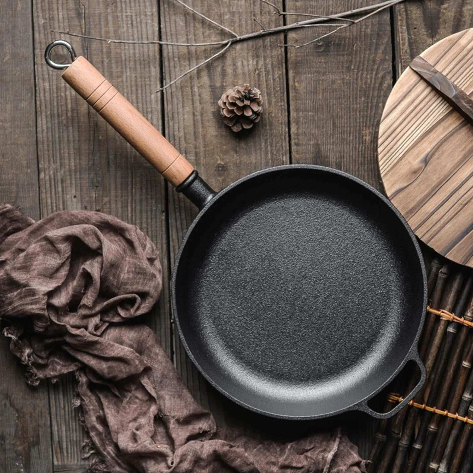 Sartén De Hierro Fundido Cacerola Ergonómica Con Mango De Madera Extraíble | Plancha Grill Cocina Para Sellar Hornear Cocinar Acampar Cocina Hogar Tortilla Pescado Huevos Panqueques