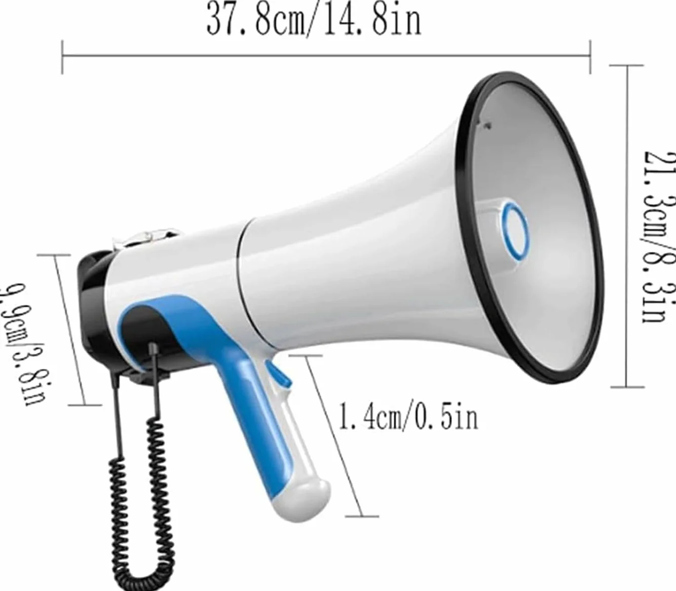 Megáfono de Mano 100W con Control de Volumen y Sirena USB Portátil